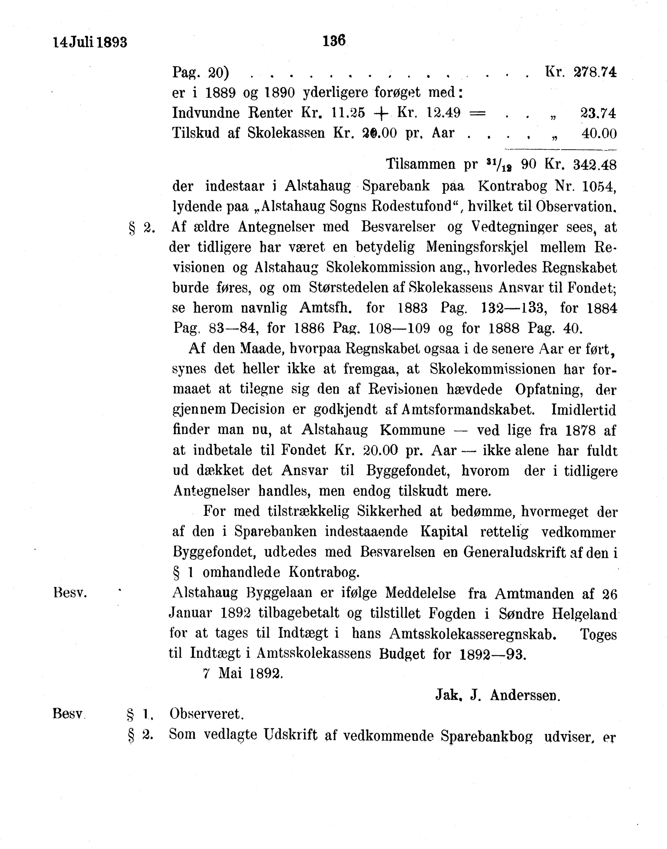 Nordland Fylkeskommune. Fylkestinget, AIN/NFK-17/176/A/Ac/L0016: Fylkestingsforhandlinger 1891-1893, 1891-1893