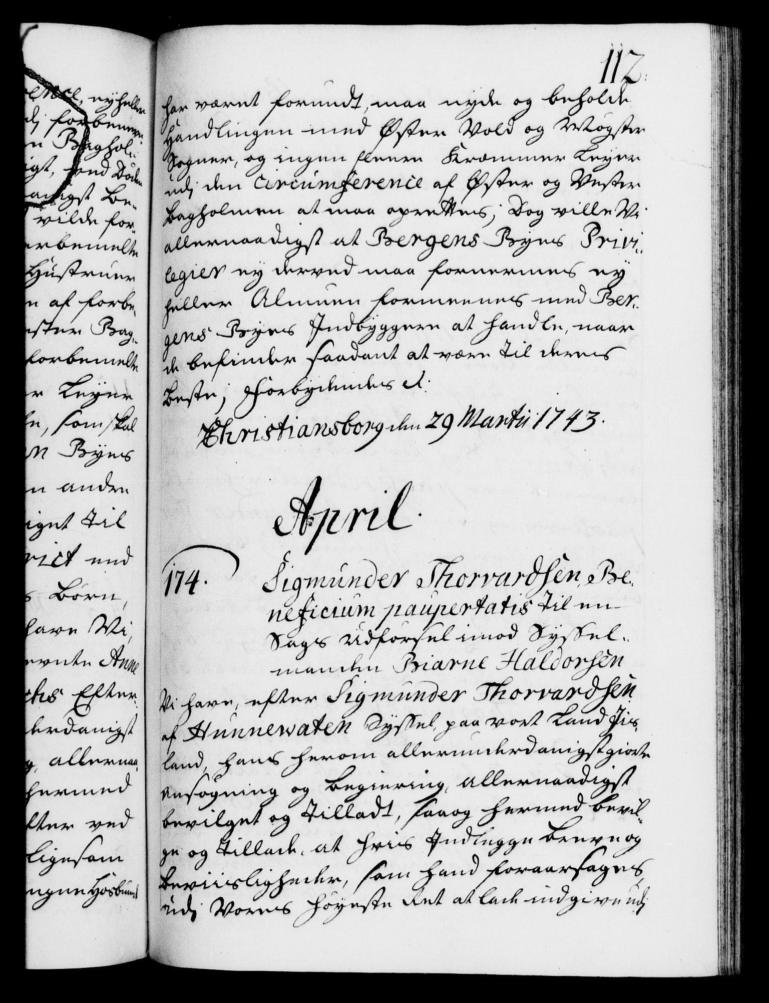 Danske Kanselli 1572-1799, RA/EA-3023/F/Fc/Fca/Fcaa/L0033: Norske registre, 1743-1744, s. 112a