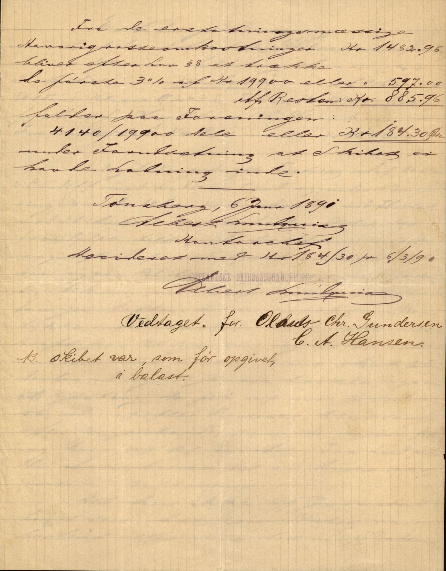 Pa 63 - Østlandske skibsassuranceforening, VEMU/A-1079/G/Ga/L0025/0002: Havaridokumenter / Victoria, St. Petersburg, Windsor, 1890, s. 85