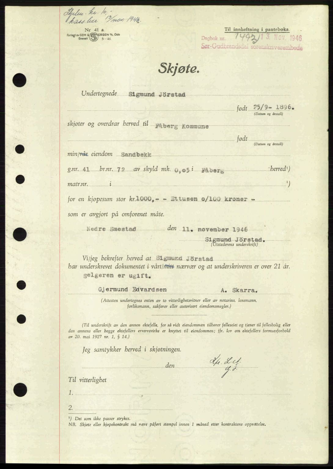 Sør-Gudbrandsdal tingrett, SAH/TING-004/H/Hb/Hbd/L0017: Pantebok nr. A17, 1946-1947, Dagboknr: 1493/1946