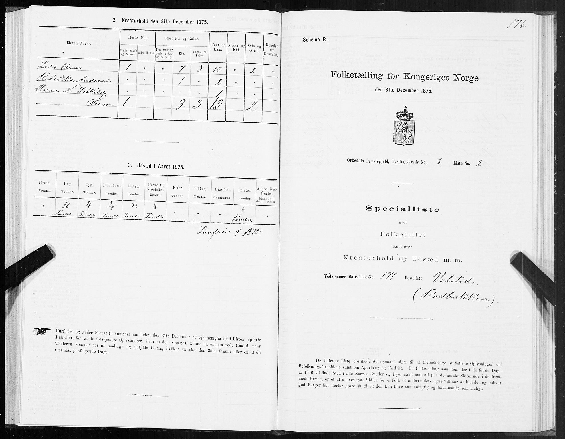 SAT, Folketelling 1875 for 1638P Orkdal prestegjeld, 1875, s. 4176