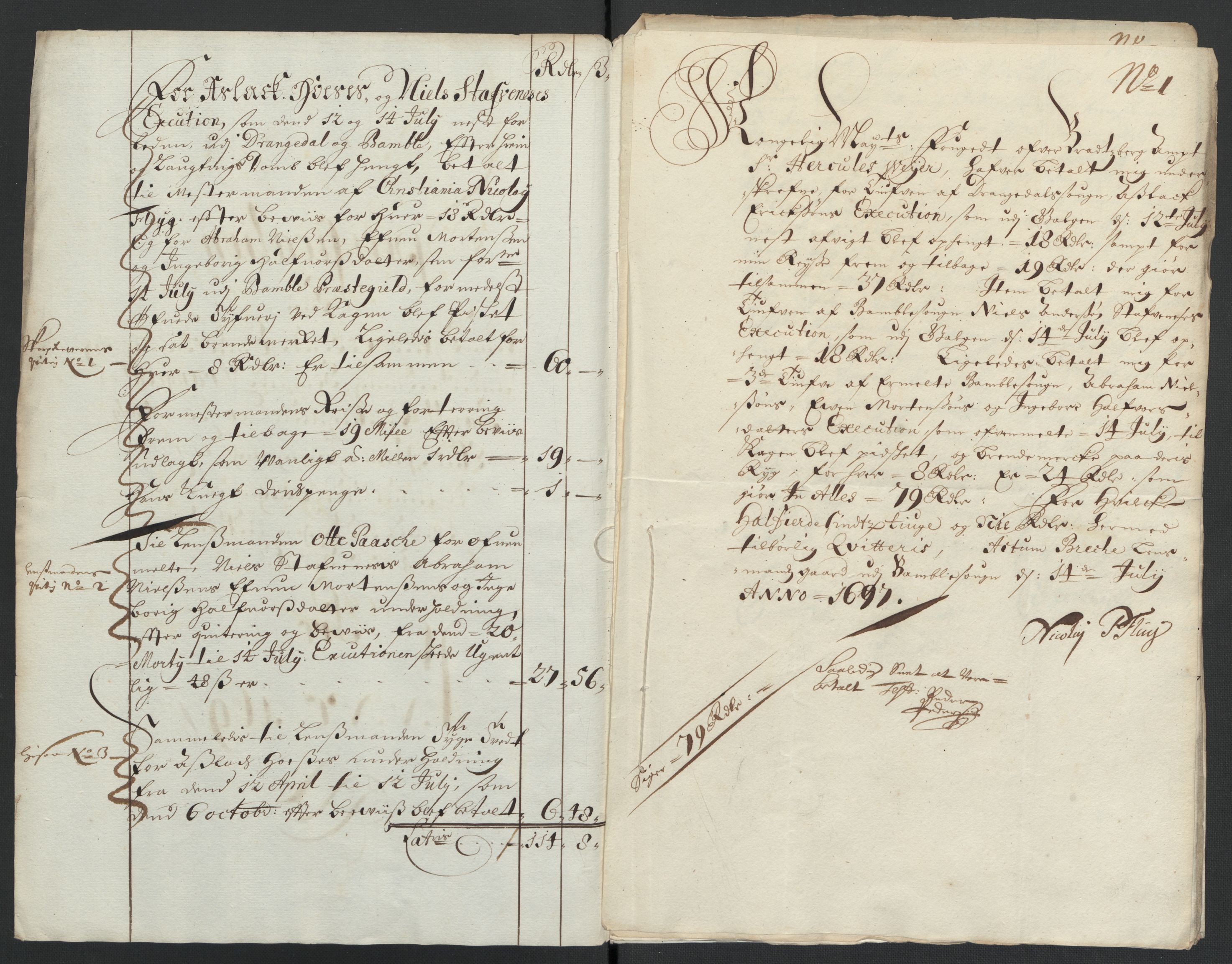 Rentekammeret inntil 1814, Reviderte regnskaper, Fogderegnskap, RA/EA-4092/R36/L2097: Fogderegnskap Øvre og Nedre Telemark og Bamble, 1697, s. 240