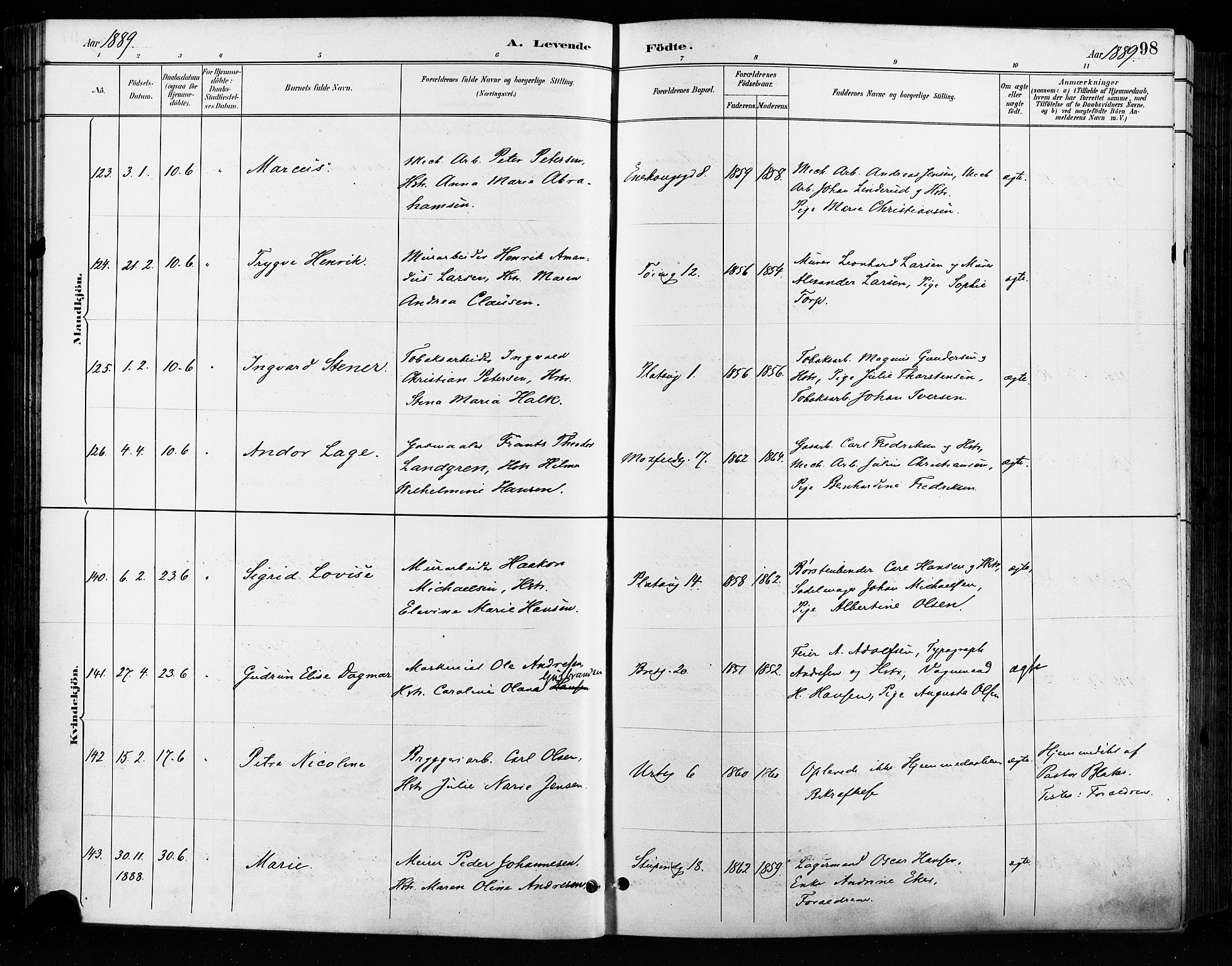 Grønland prestekontor Kirkebøker, SAO/A-10848/F/Fa/L0009: Ministerialbok nr. 9, 1888-1893, s. 98