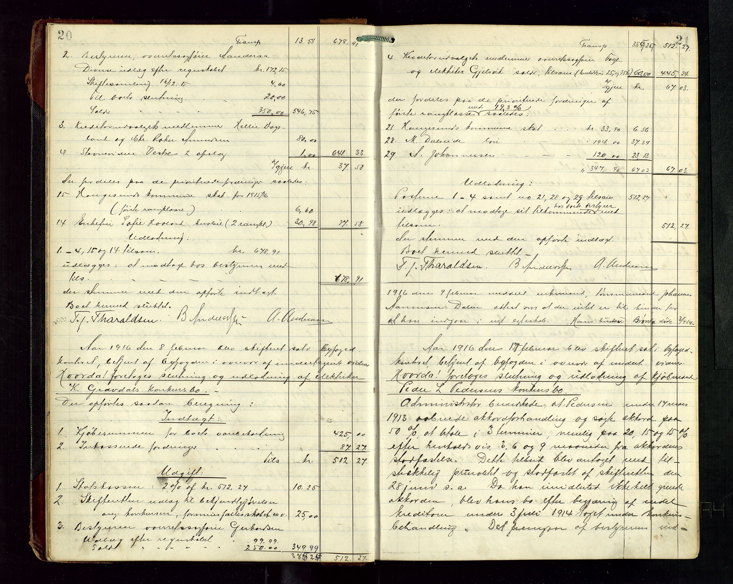 Haugesund tingrett, AV/SAST-A-101415/01/IV/IVD/L0003: Skifteutlodningsprotokoll, med register, 1915-1924, s. 20-21
