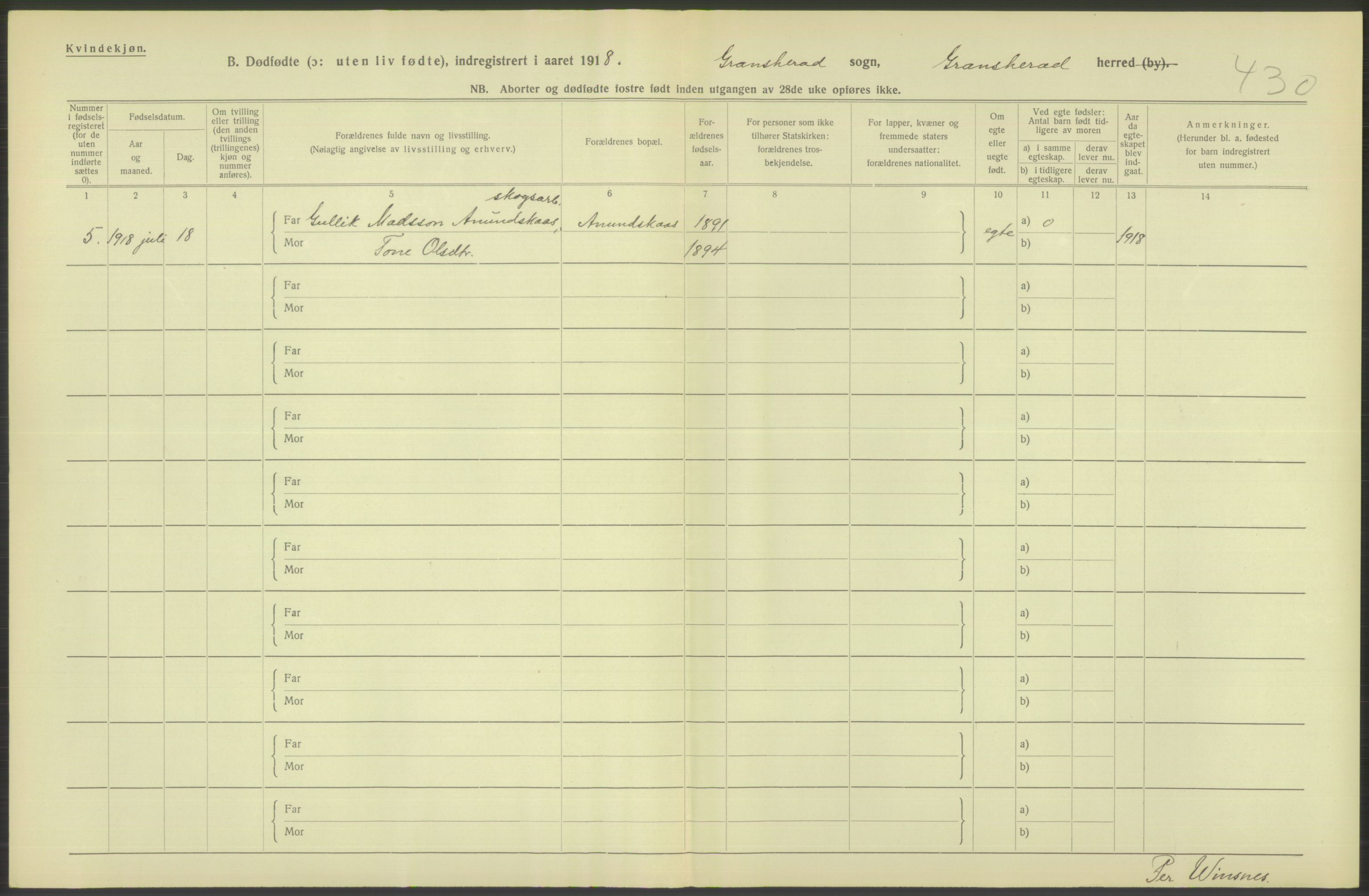 Statistisk sentralbyrå, Sosiodemografiske emner, Befolkning, RA/S-2228/D/Df/Dfb/Dfbh/L0025: Telemark fylke: Gifte, dødfødte. Bygder og byer., 1918, s. 360