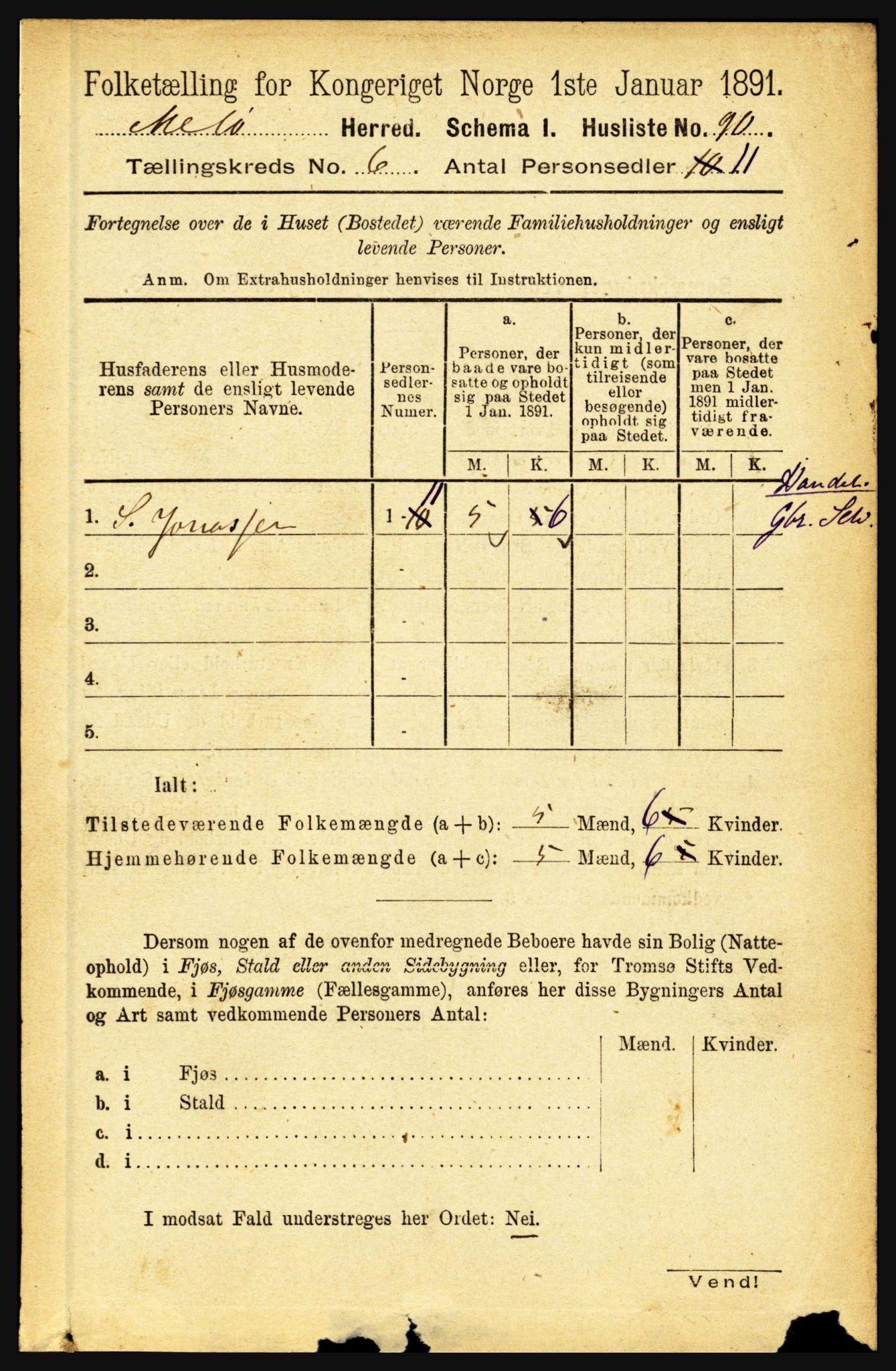 RA, Folketelling 1891 for 1837 Meløy herred, 1891, s. 2148