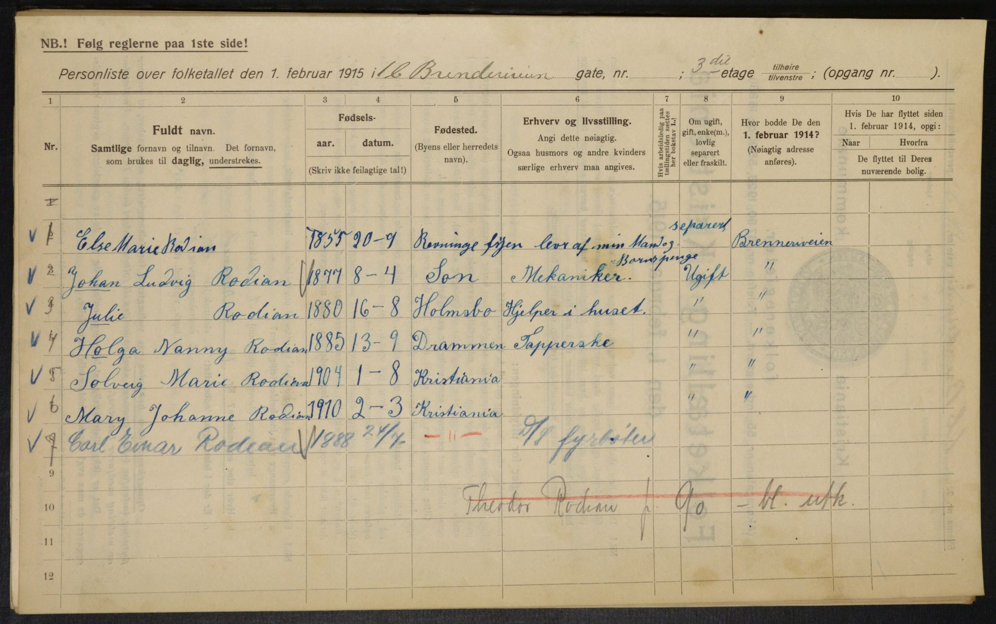 OBA, Kommunal folketelling 1.2.1915 for Kristiania, 1915, s. 8586