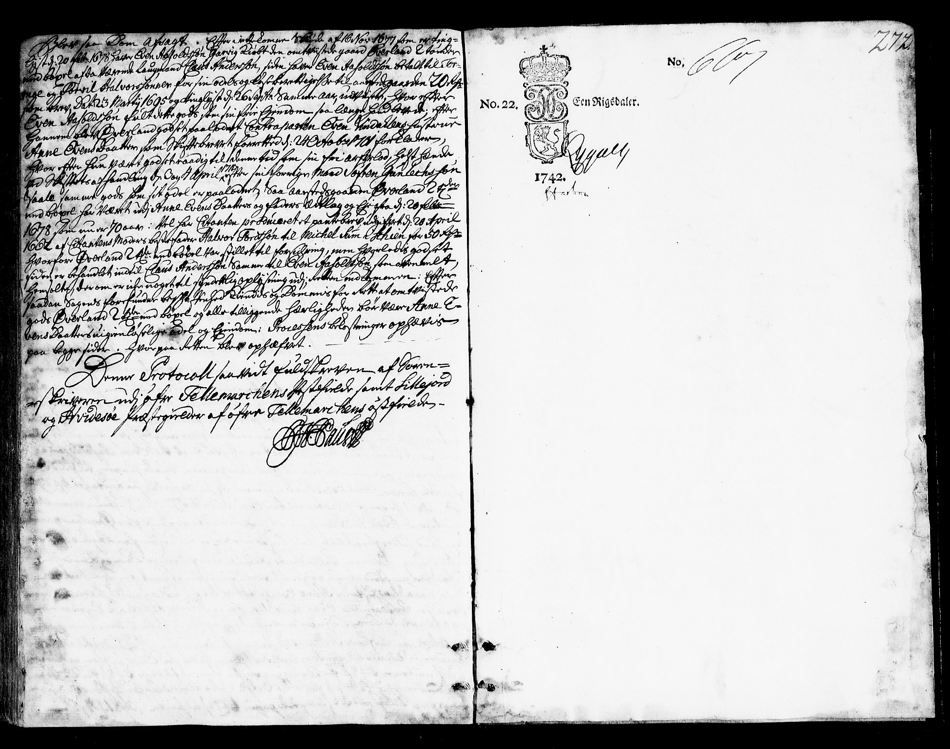 Vest-Telemark sorenskriveri, SAKO/A-134/F/Fa/L0029: Tingbok, 1742-1748, s. 272