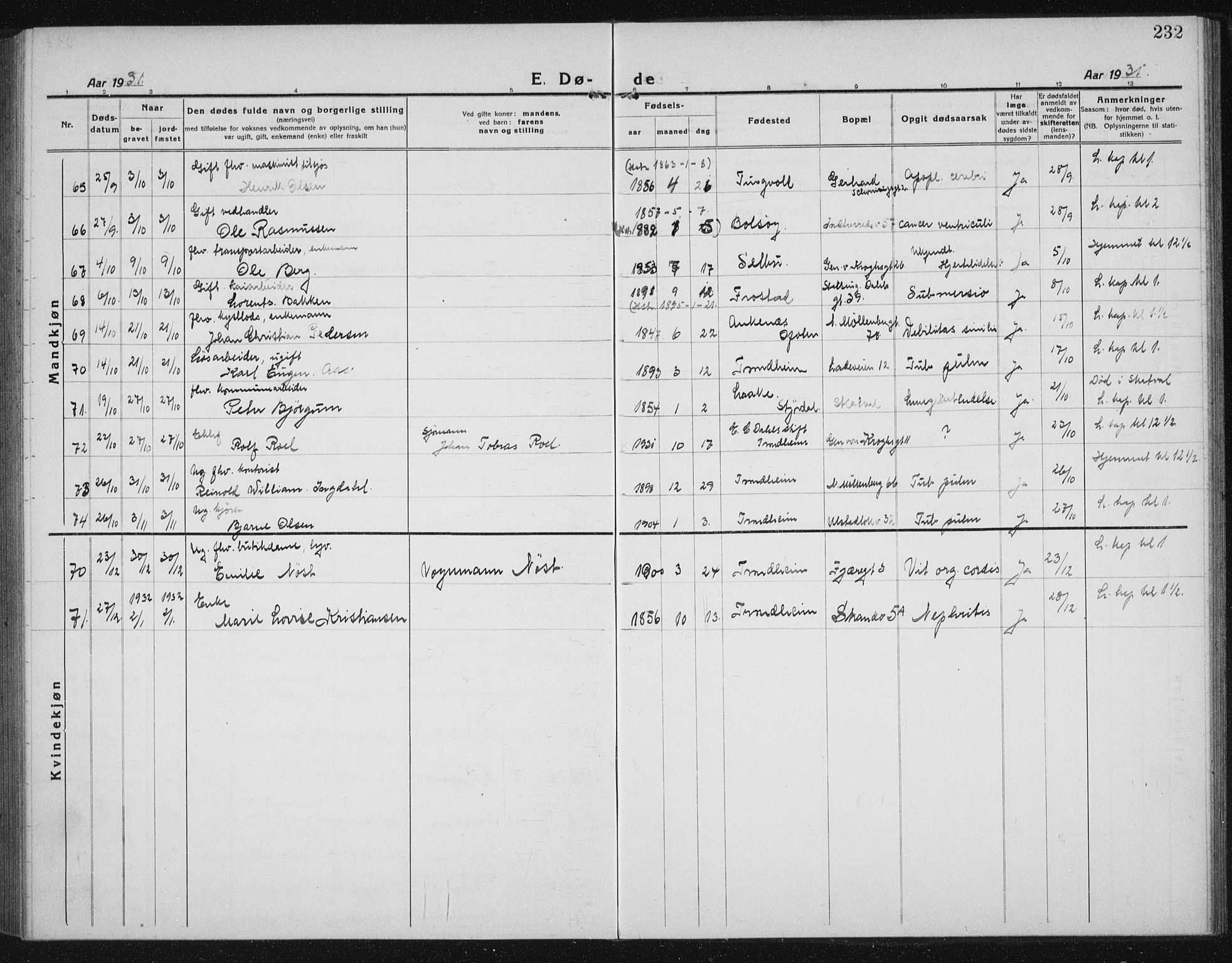 Ministerialprotokoller, klokkerbøker og fødselsregistre - Sør-Trøndelag, SAT/A-1456/605/L0260: Klokkerbok nr. 605C07, 1922-1942, s. 232