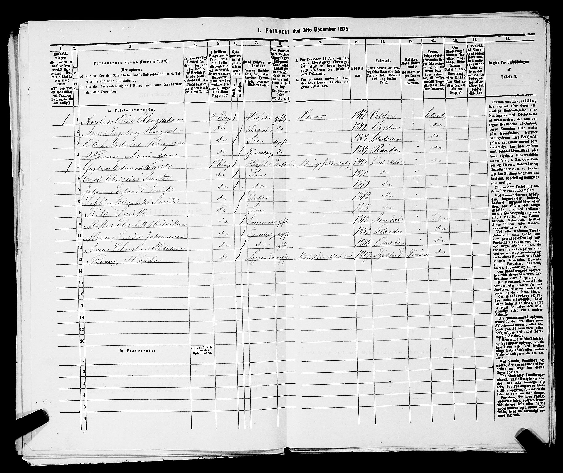 RA, Folketelling 1875 for 0103B Fredrikstad prestegjeld, Fredrikstad kjøpstad, 1875, s. 957