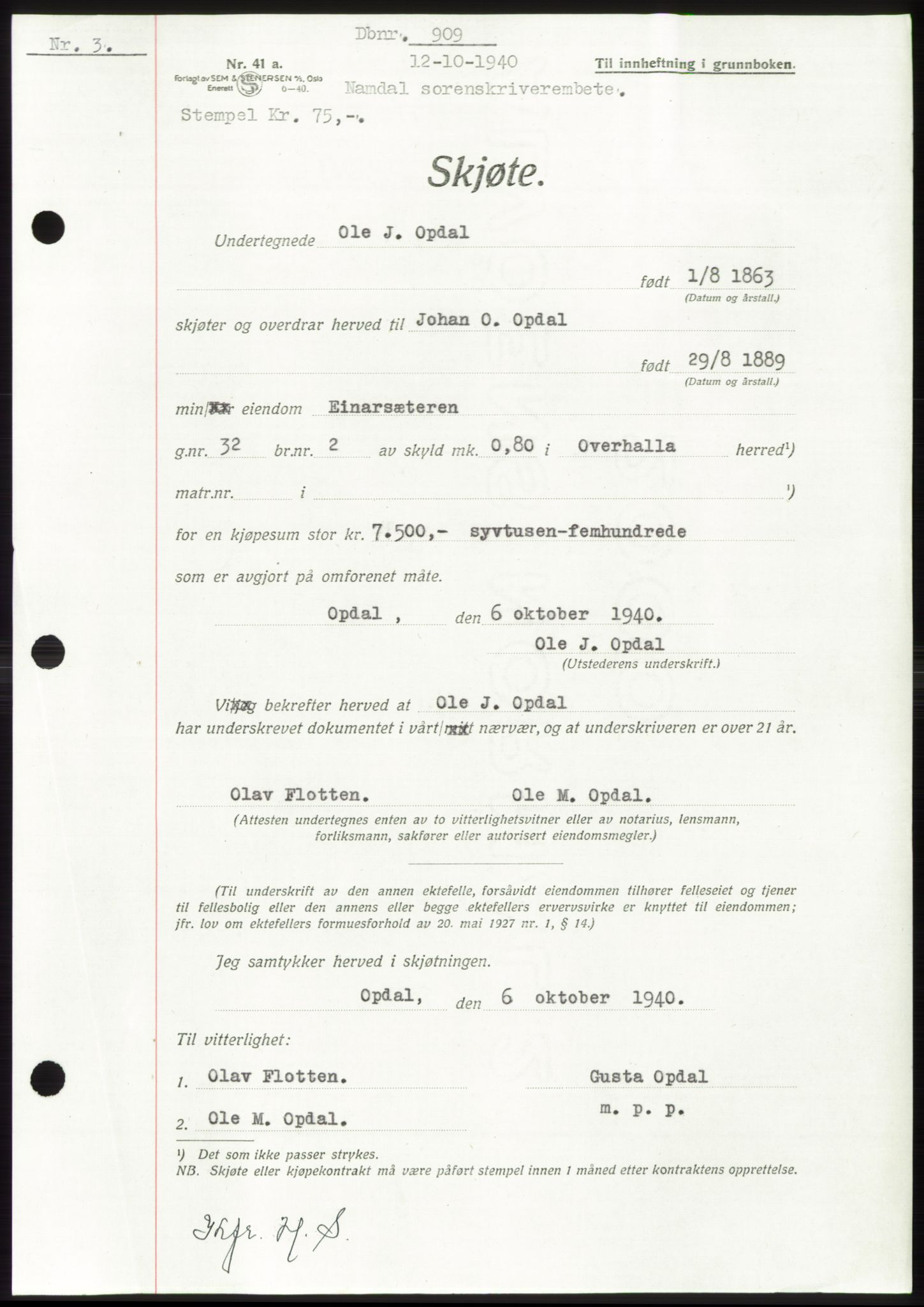 Namdal sorenskriveri, SAT/A-4133/1/2/2C: Pantebok nr. -, 1940-1941, Tingl.dato: 12.10.1940