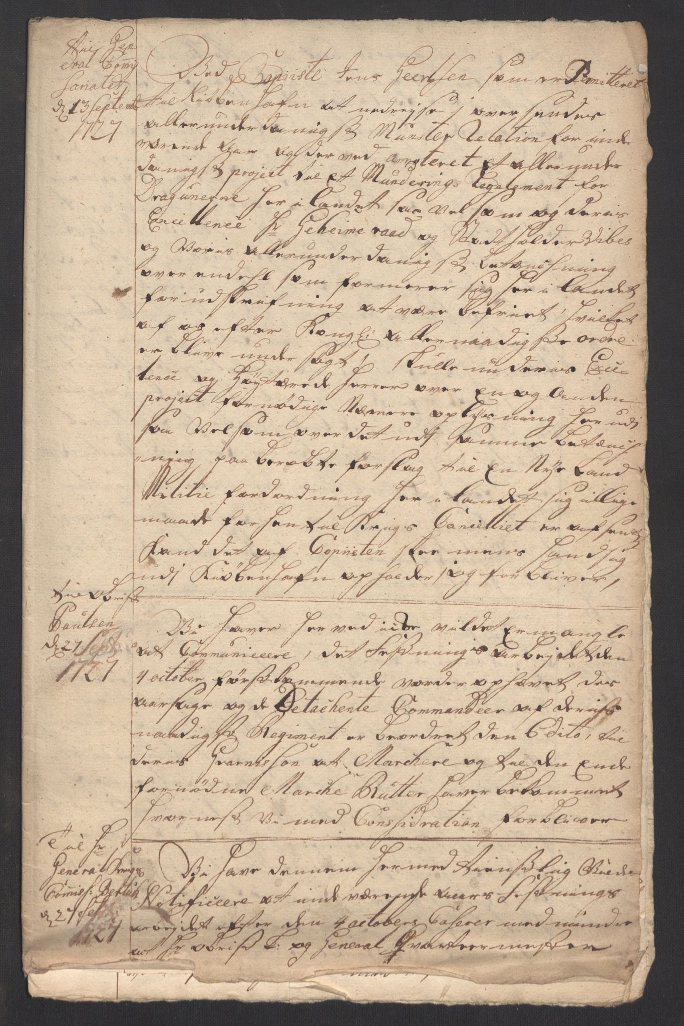 Kommanderende general (KG I) med Det norske krigsdirektorium, AV/RA-EA-5419/B/L0009: Kommanderende generals konsepter og kopibok, 1724-1727