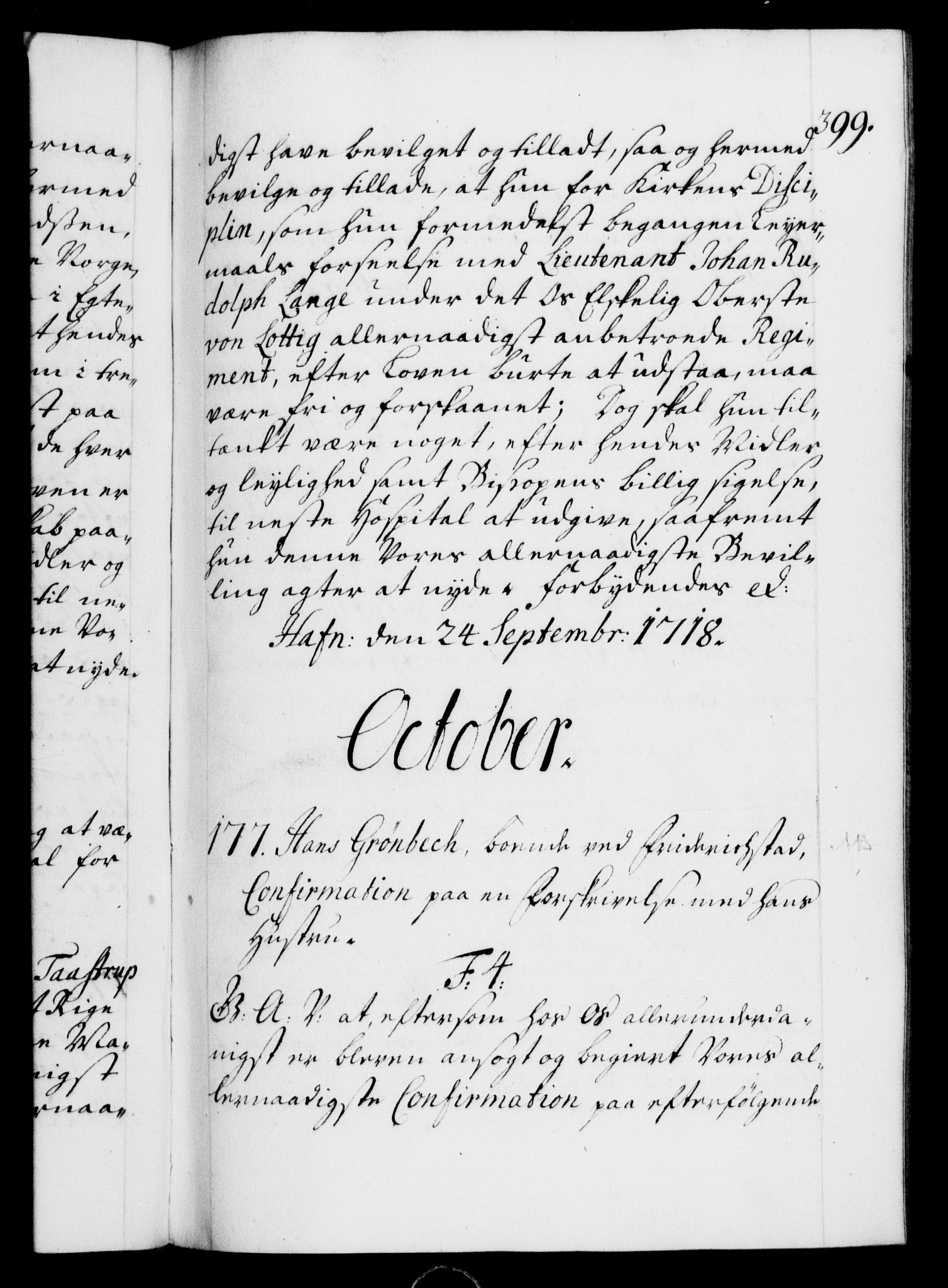 Danske Kanselli 1572-1799, RA/EA-3023/F/Fc/Fca/Fcaa/L0022: Norske registre, 1716-1719, s. 399a