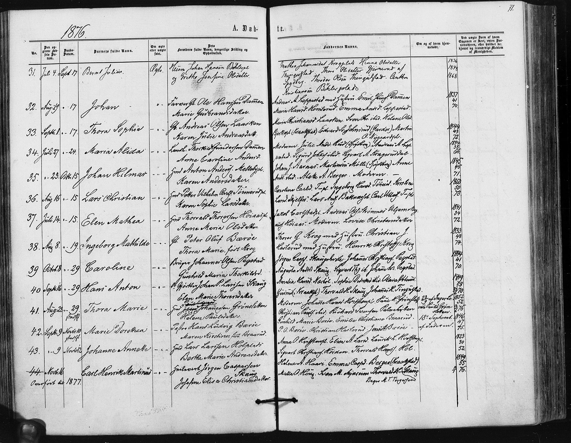 Hobøl prestekontor Kirkebøker, AV/SAO-A-2002/F/Fa/L0004: Ministerialbok nr. I 4, 1865-1877, s. 71