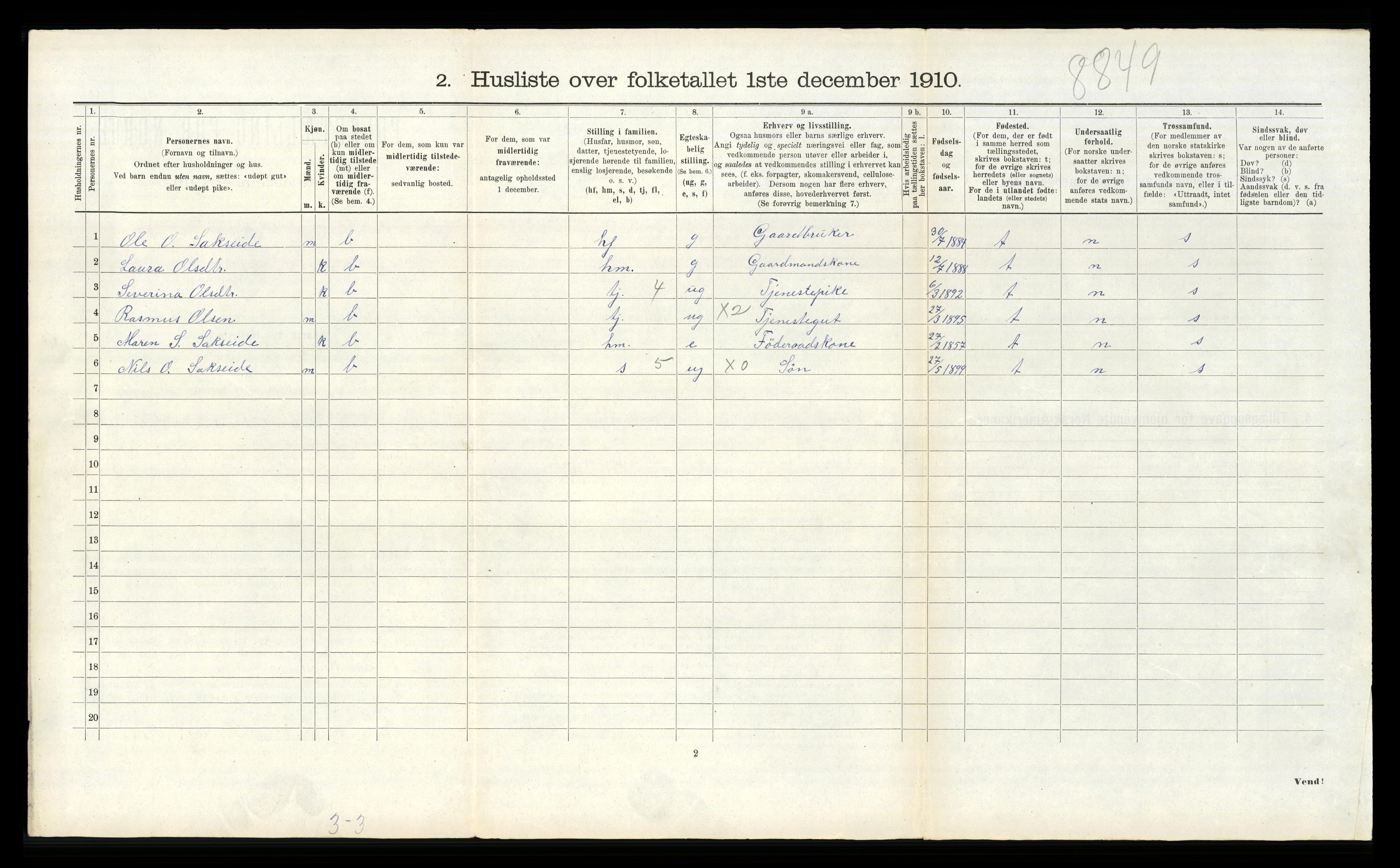 RA, Folketelling 1910 for 1218 Finnås herred, 1910, s. 993