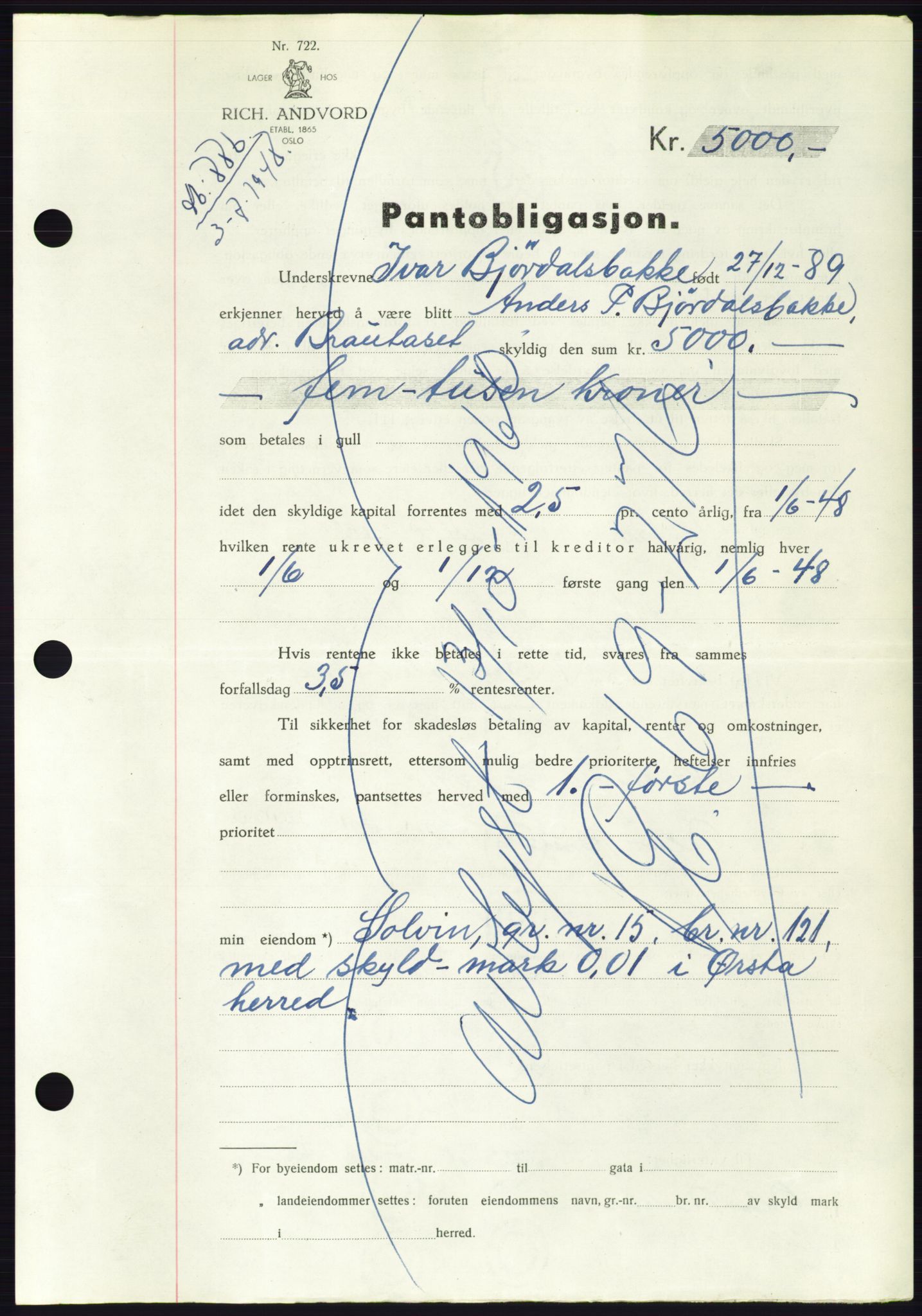 Søre Sunnmøre sorenskriveri, AV/SAT-A-4122/1/2/2C/L0116: Pantebok nr. 4B, 1948-1949, Dagboknr: 886/1948