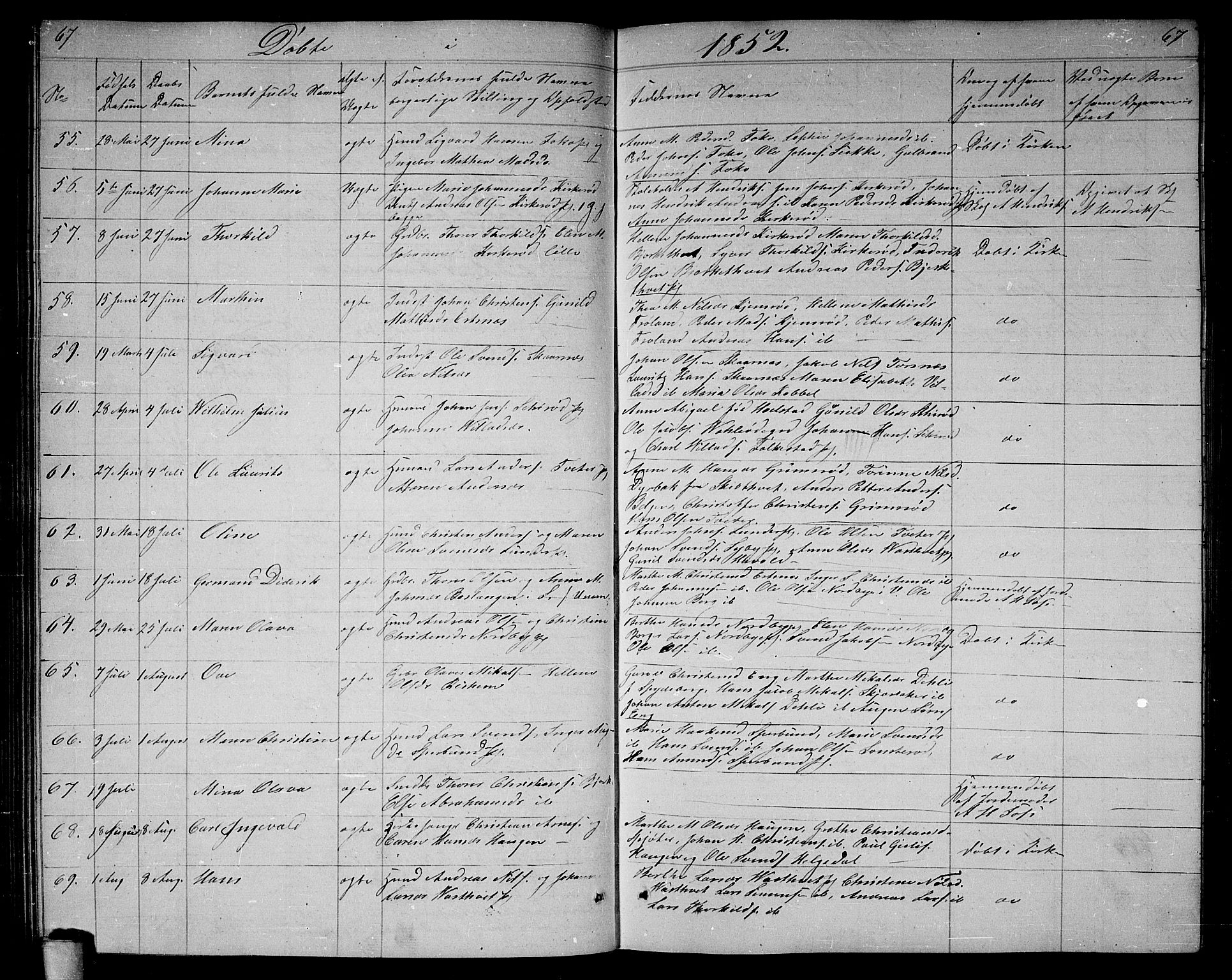 Våler prestekontor Kirkebøker, AV/SAO-A-11083/G/Ga/L0002: Klokkerbok nr. I 2, 1839-1860, s. 67