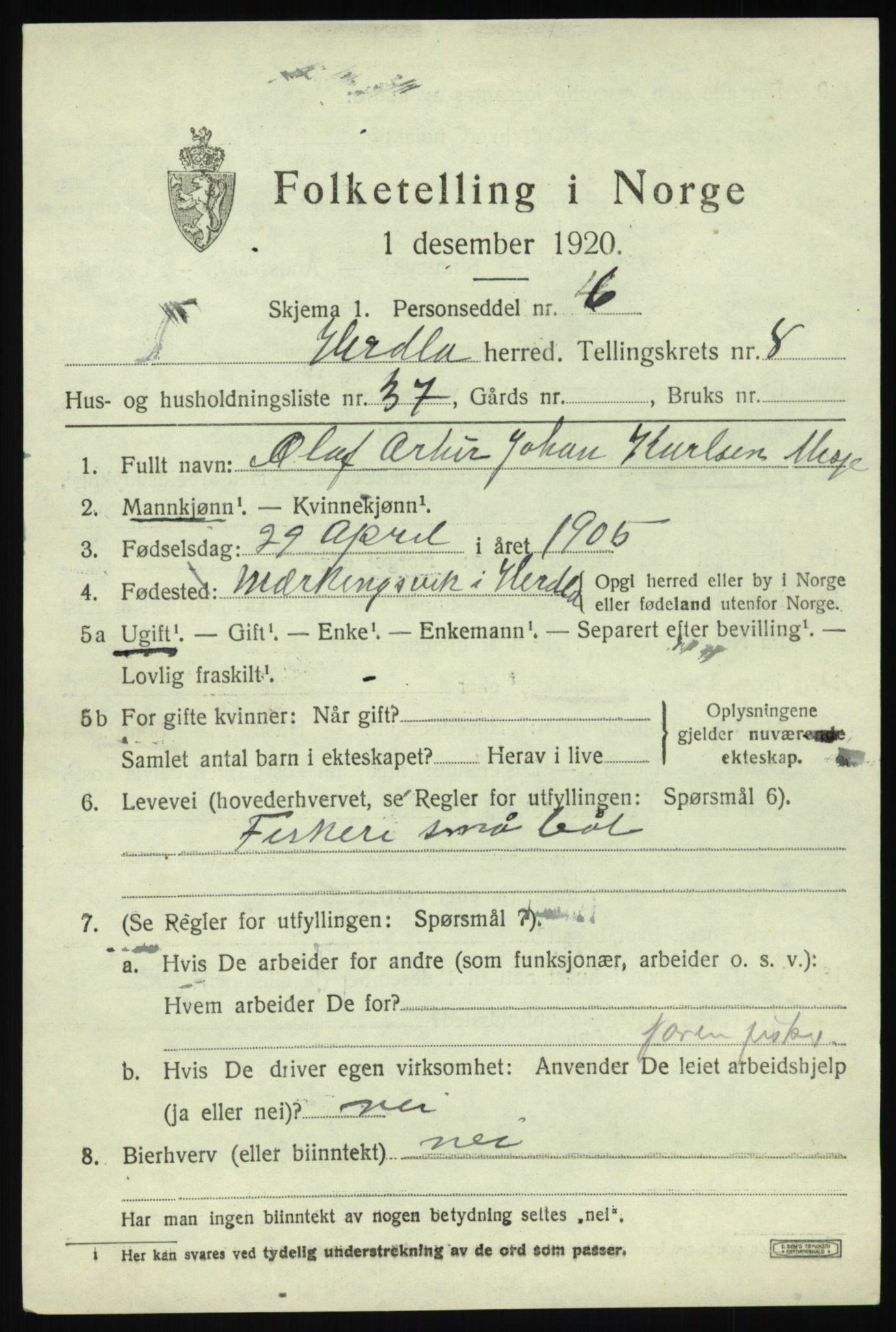SAB, Folketelling 1920 for 1258 Herdla herred, 1920, s. 6273