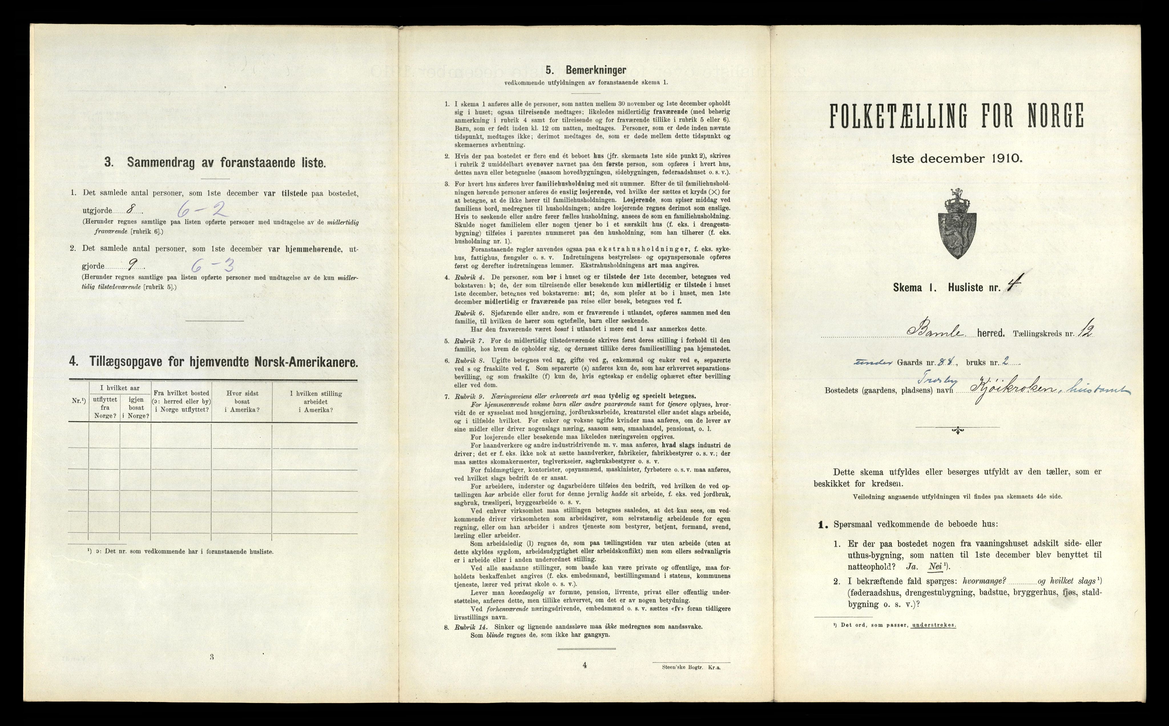 RA, Folketelling 1910 for 0814 Bamble herred, 1910, s. 1490