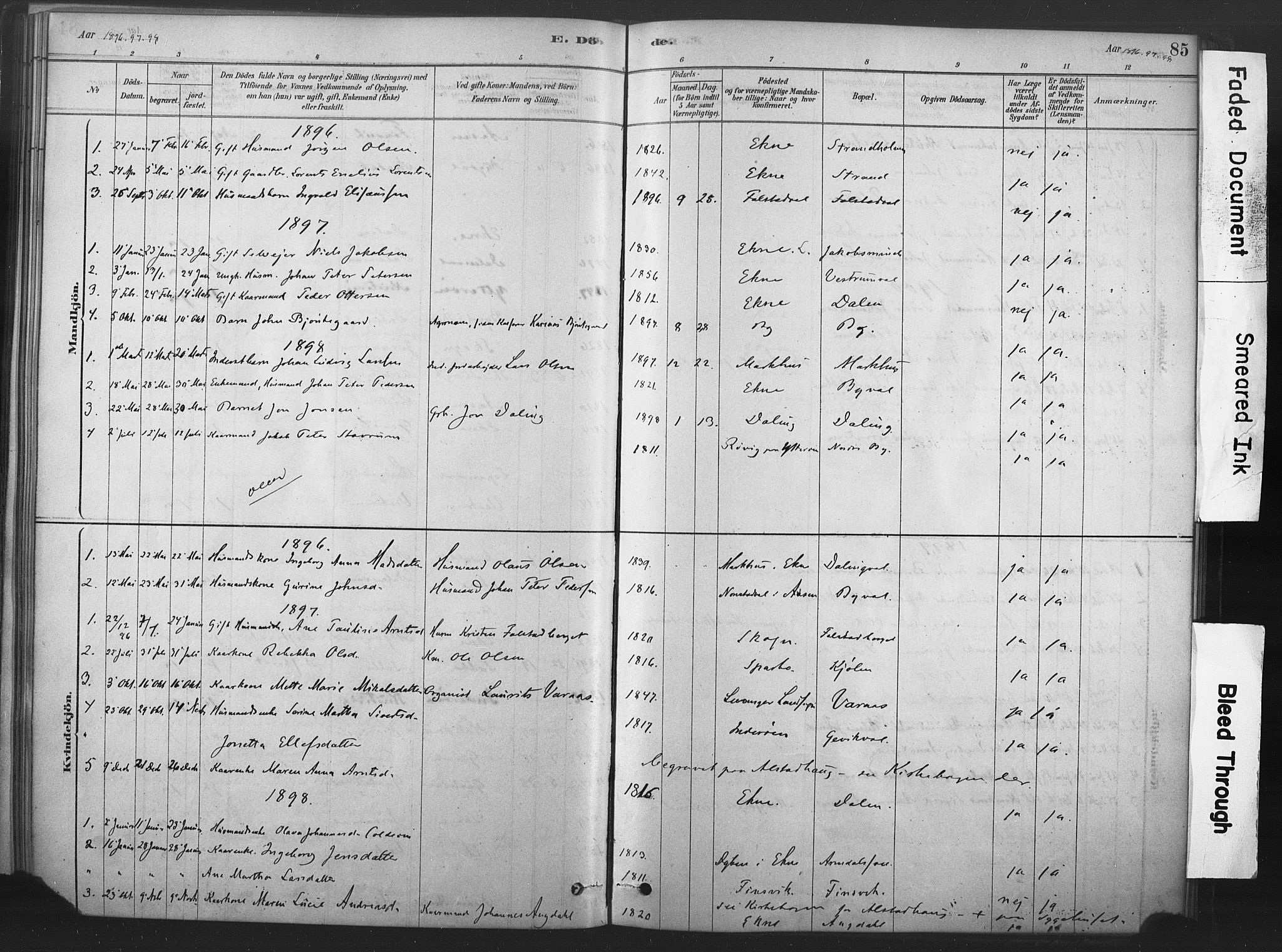 Ministerialprotokoller, klokkerbøker og fødselsregistre - Nord-Trøndelag, SAT/A-1458/719/L0178: Ministerialbok nr. 719A01, 1878-1900, s. 85