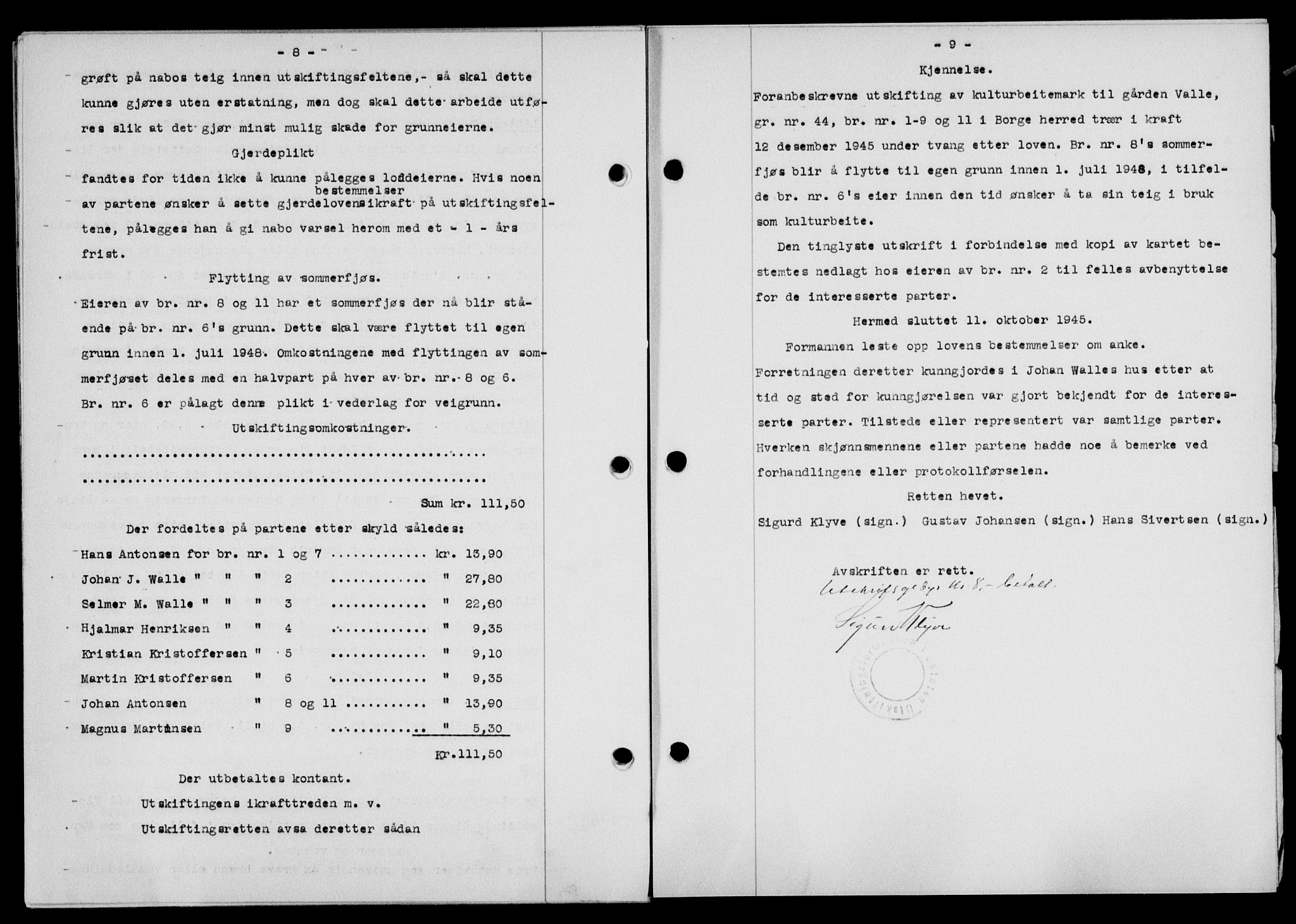 Lofoten sorenskriveri, SAT/A-0017/1/2/2C/L0013a: Pantebok nr. 13a, 1944-1946, Dagboknr: 1000/1945