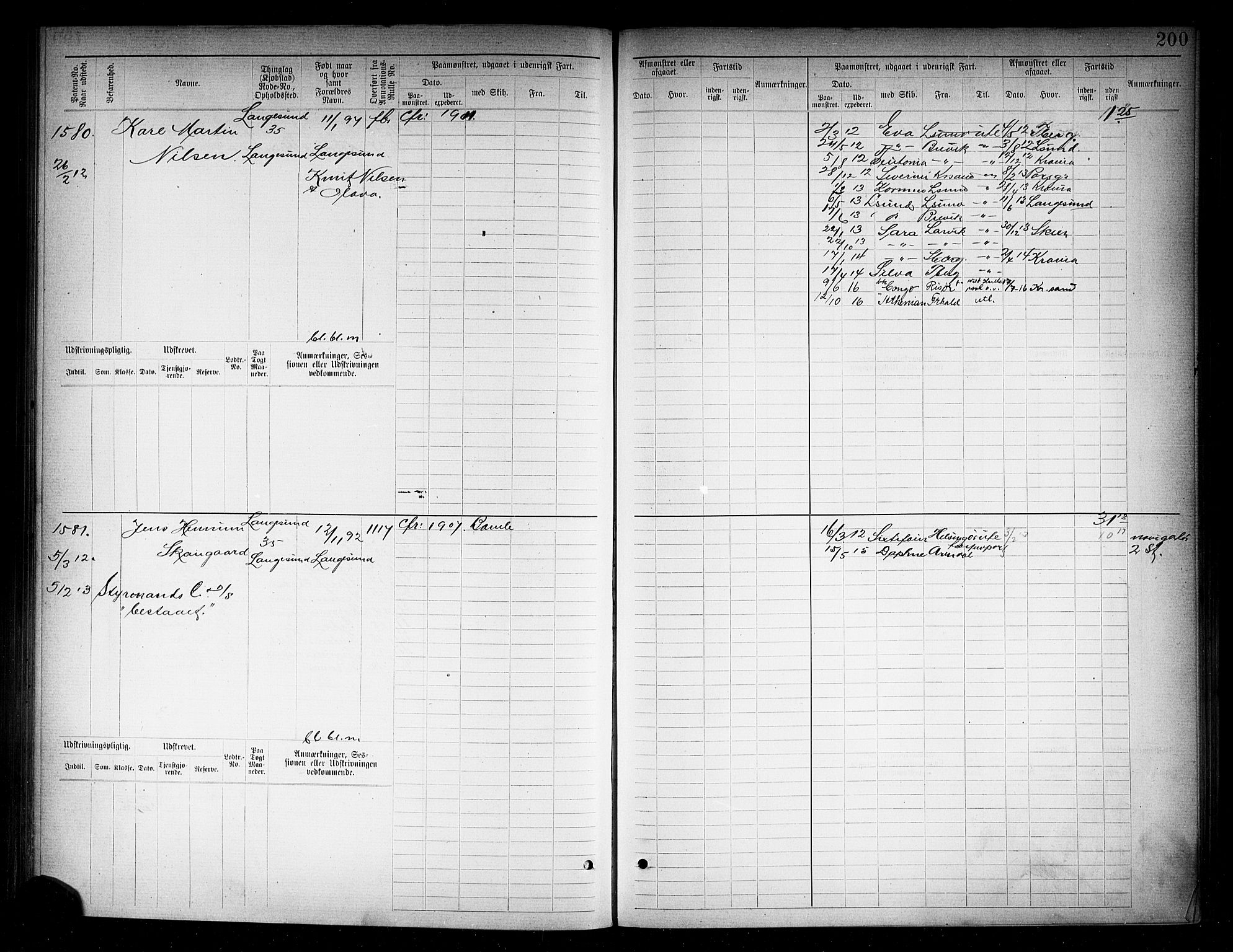 Langesund innrulleringskontor, SAKO/A-831/F/Fc/L0006: Hovedrulle, 1891-1922, s. 203