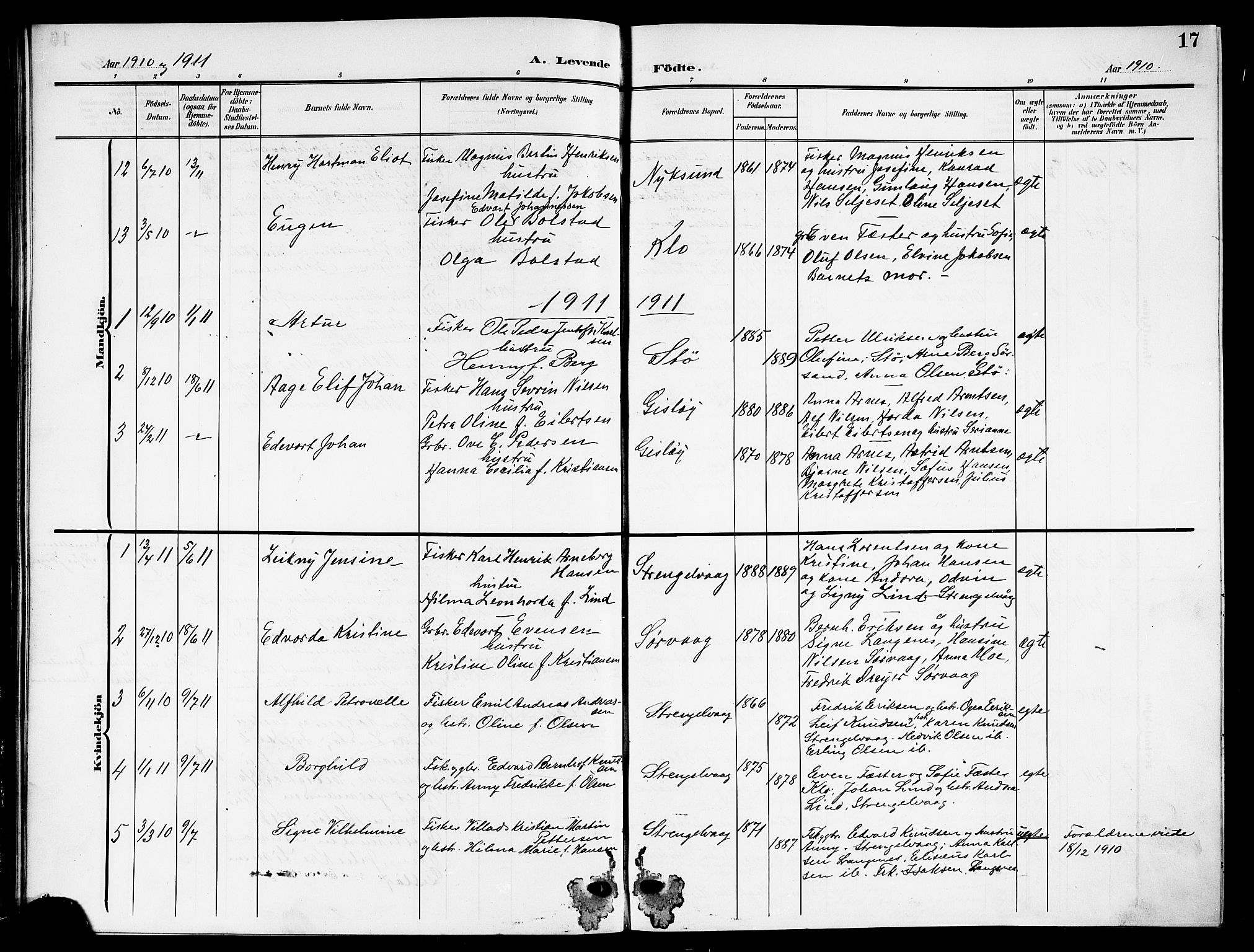 Ministerialprotokoller, klokkerbøker og fødselsregistre - Nordland, AV/SAT-A-1459/894/L1361: Klokkerbok nr. 894C04, 1905-1922, s. 17