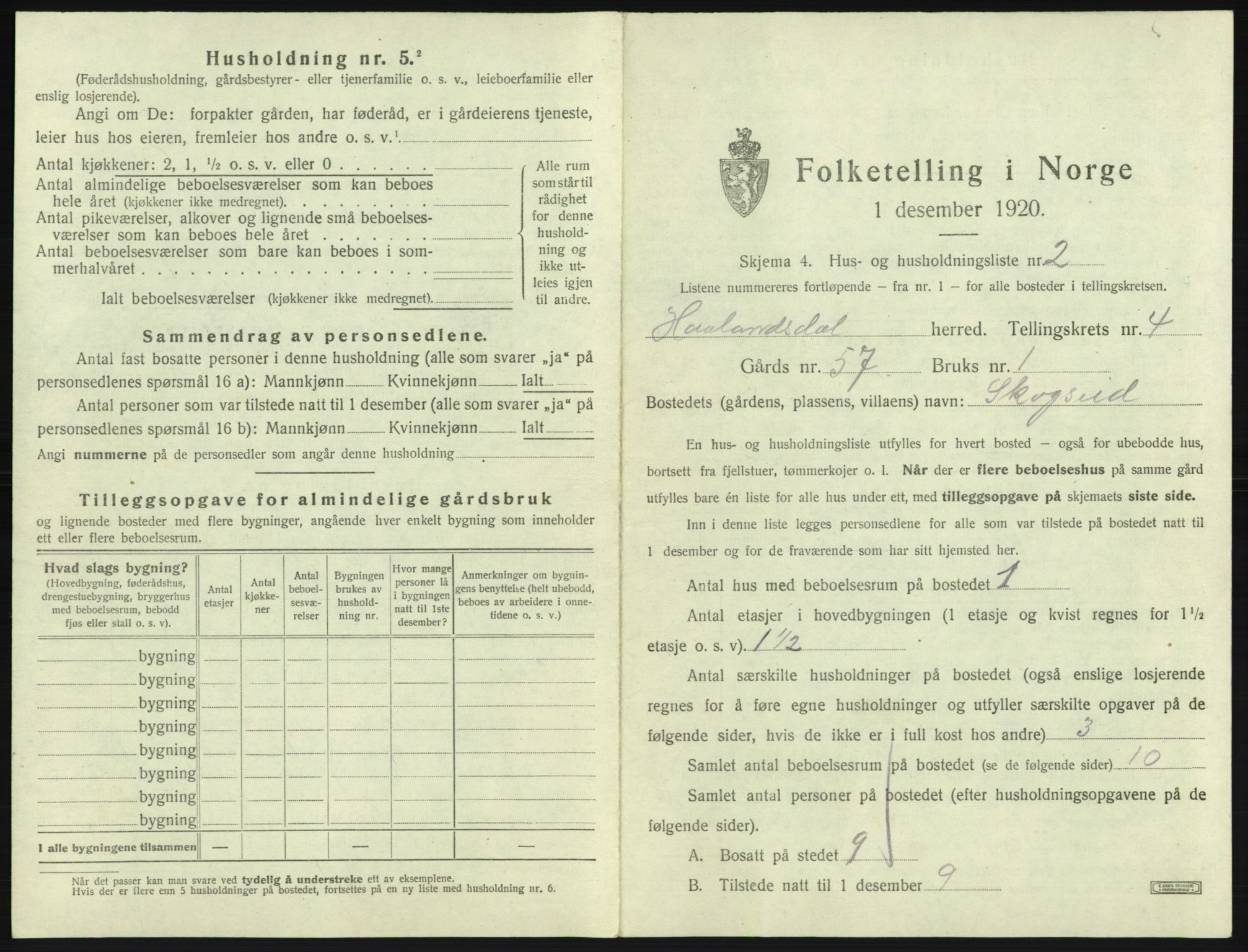 SAB, Folketelling 1920 for 1239 Hålandsdal herred, 1920, s. 124