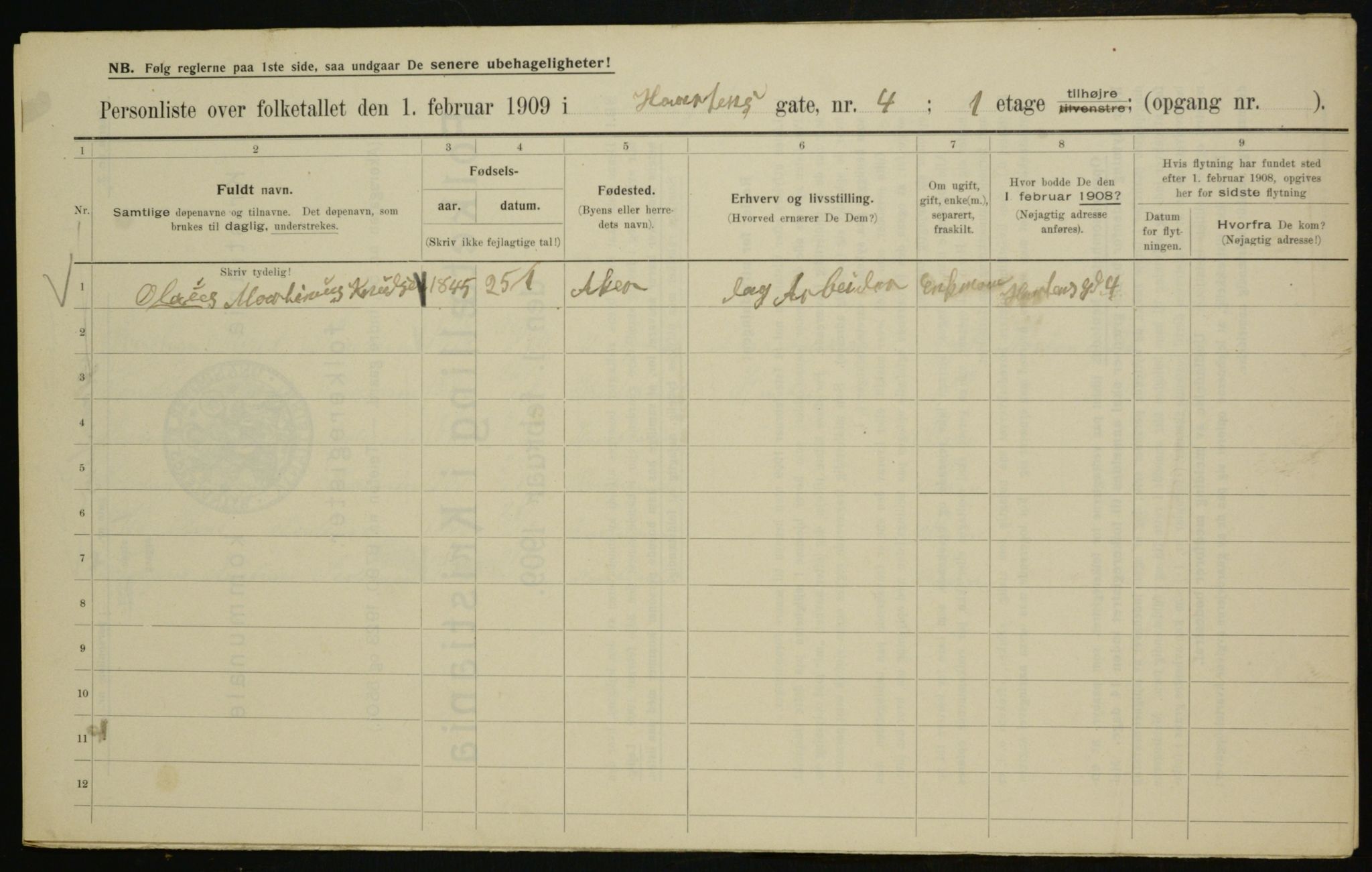 OBA, Kommunal folketelling 1.2.1909 for Kristiania kjøpstad, 1909, s. 37573