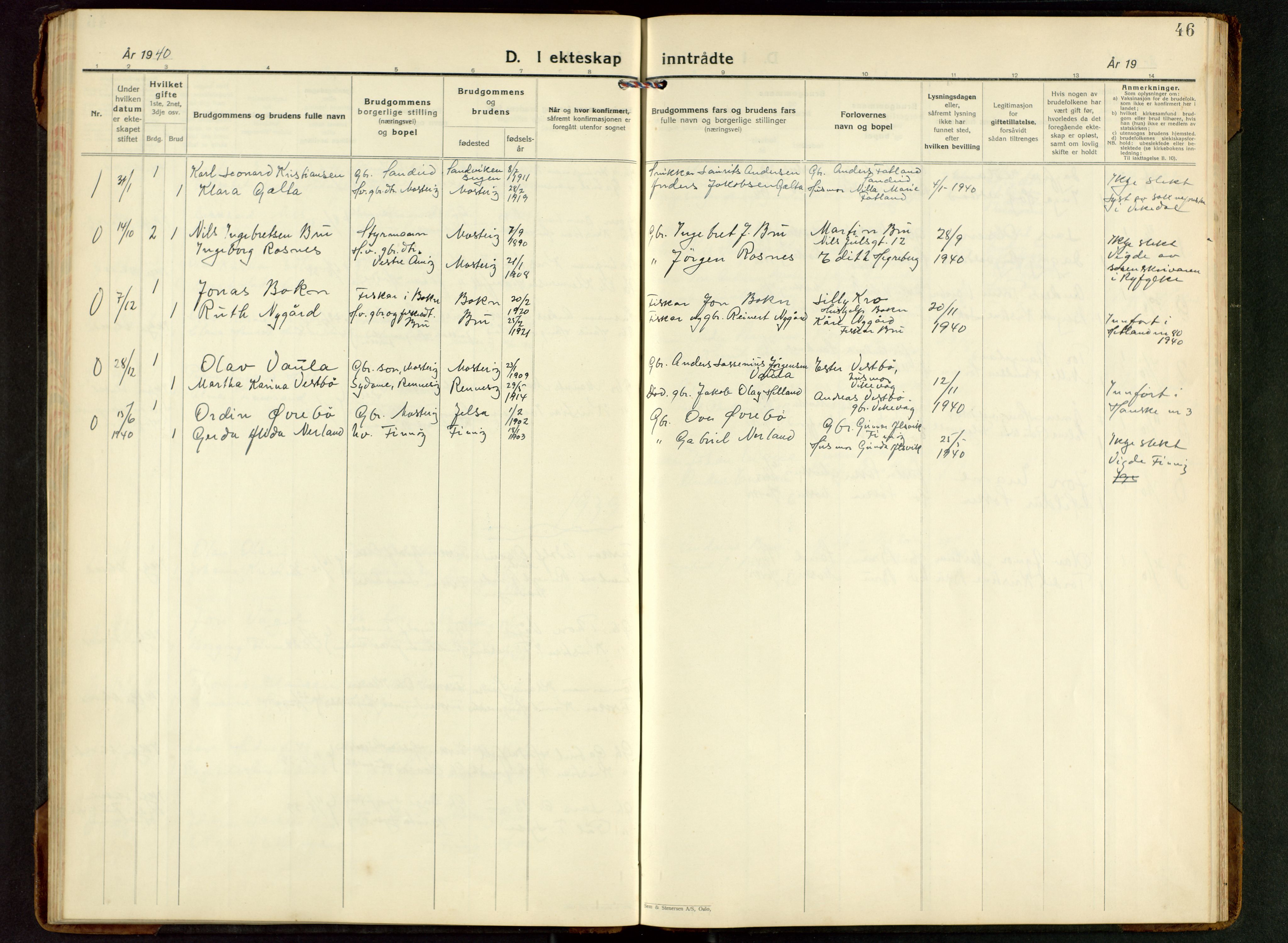 Rennesøy sokneprestkontor, SAST/A -101827/H/Ha/Hab/L0017: Klokkerbok nr. B 16, 1929-1949, s. 46