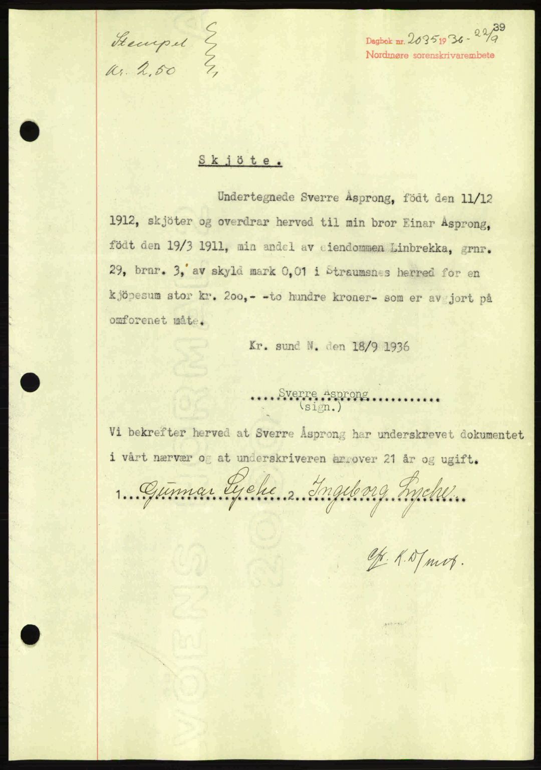Nordmøre sorenskriveri, SAT/A-4132/1/2/2Ca: Pantebok nr. A80, 1936-1937, Dagboknr: 2035/1936
