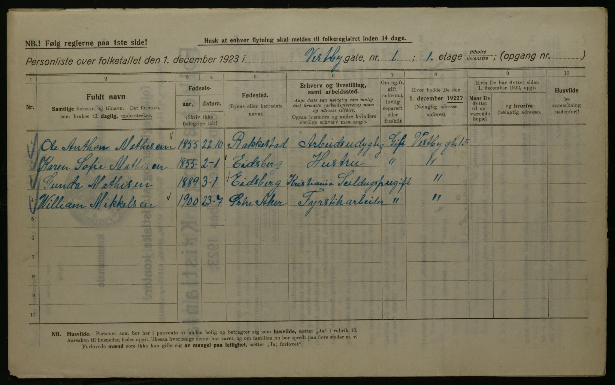 OBA, Kommunal folketelling 1.12.1923 for Kristiania, 1923, s. 109895