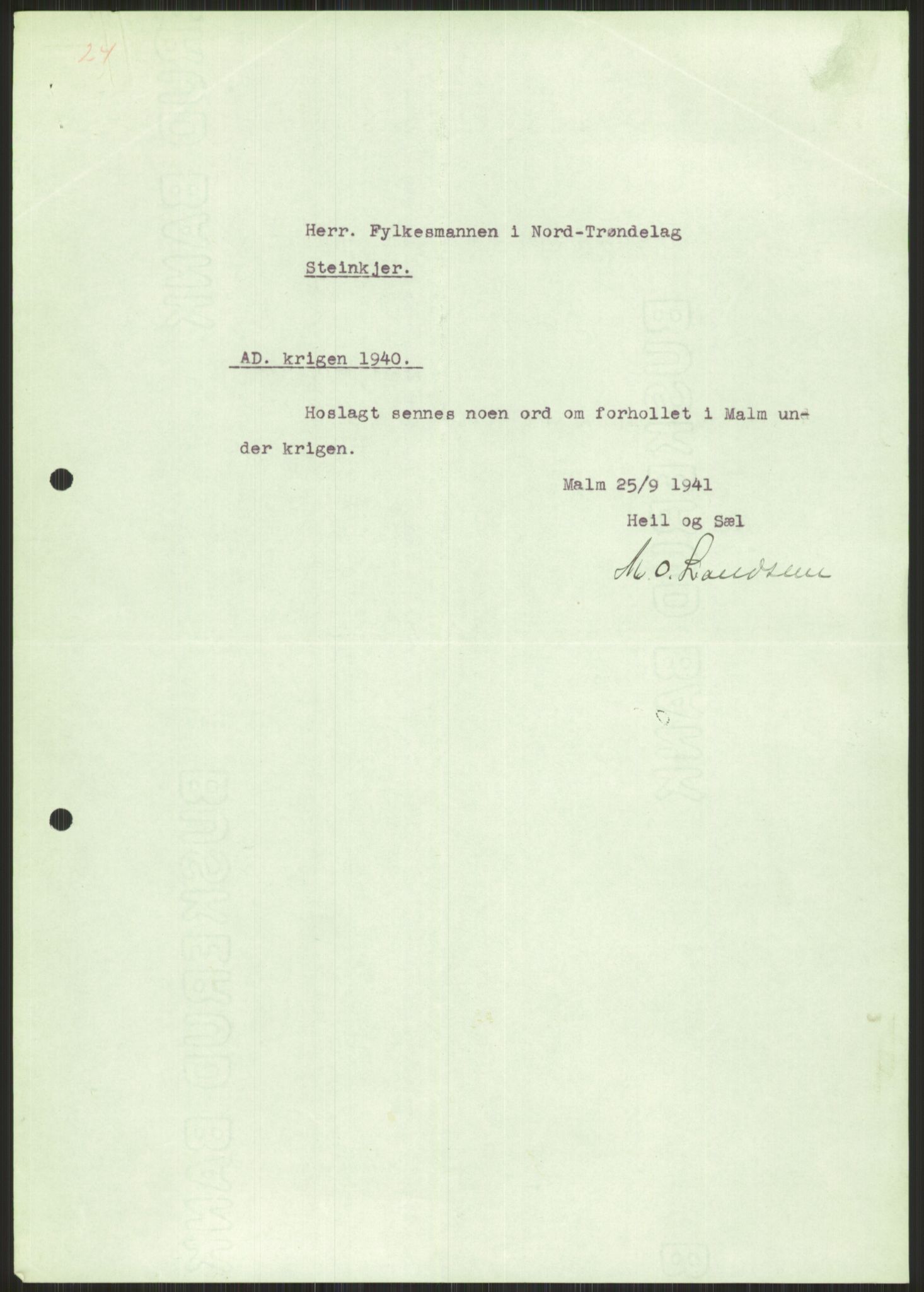 Forsvaret, Forsvarets krigshistoriske avdeling, AV/RA-RAFA-2017/Y/Ya/L0016: II-C-11-31 - Fylkesmenn.  Rapporter om krigsbegivenhetene 1940., 1940, s. 502