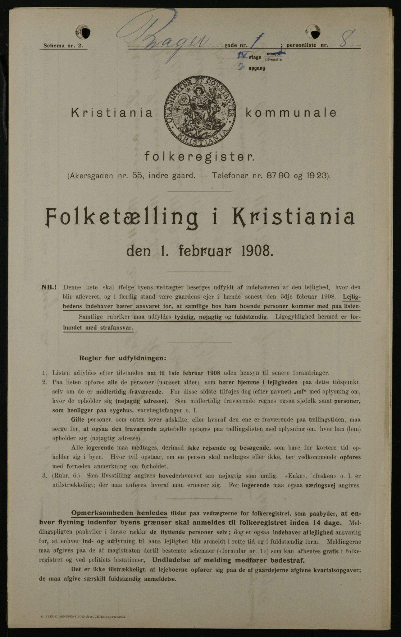 OBA, Kommunal folketelling 1.2.1908 for Kristiania kjøpstad, 1908, s. 7812