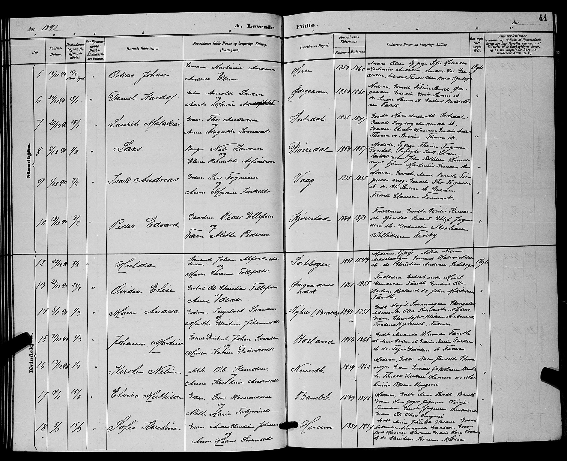 Bamble kirkebøker, AV/SAKO-A-253/G/Ga/L0009: Klokkerbok nr. I 9, 1888-1900, s. 44
