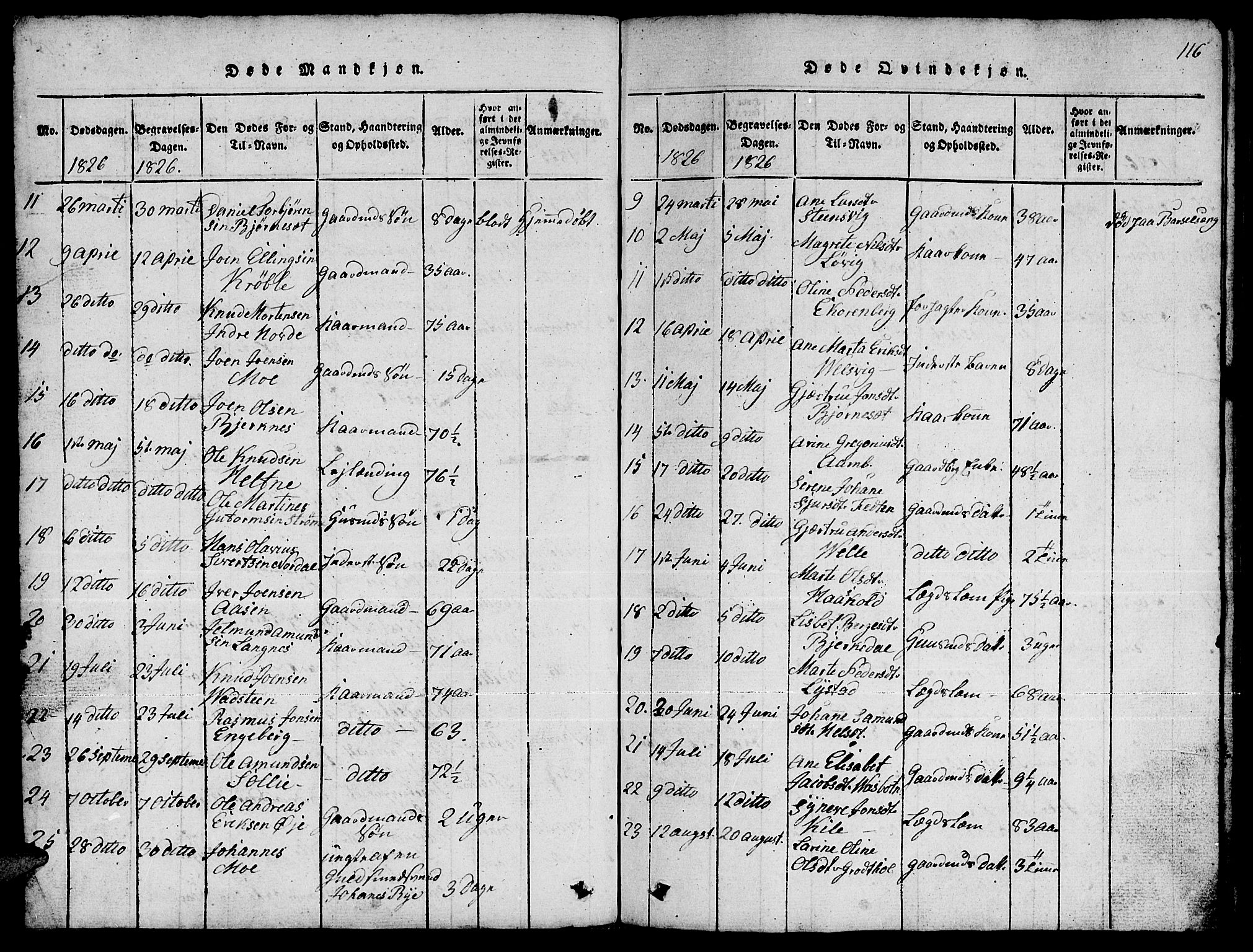 Ministerialprotokoller, klokkerbøker og fødselsregistre - Møre og Romsdal, SAT/A-1454/511/L0155: Klokkerbok nr. 511C01, 1817-1829, s. 116