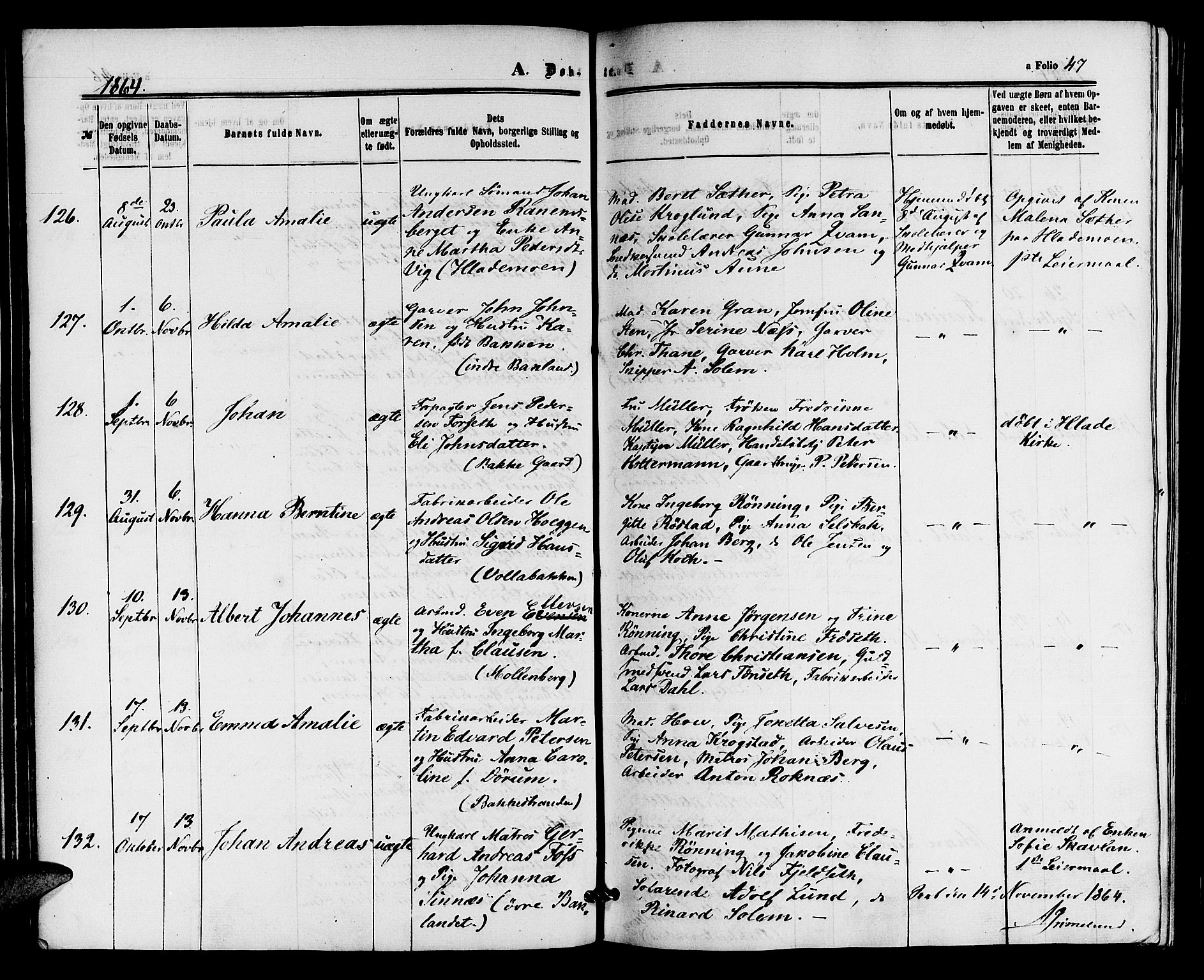 Ministerialprotokoller, klokkerbøker og fødselsregistre - Sør-Trøndelag, AV/SAT-A-1456/604/L0185: Ministerialbok nr. 604A06, 1861-1865, s. 47