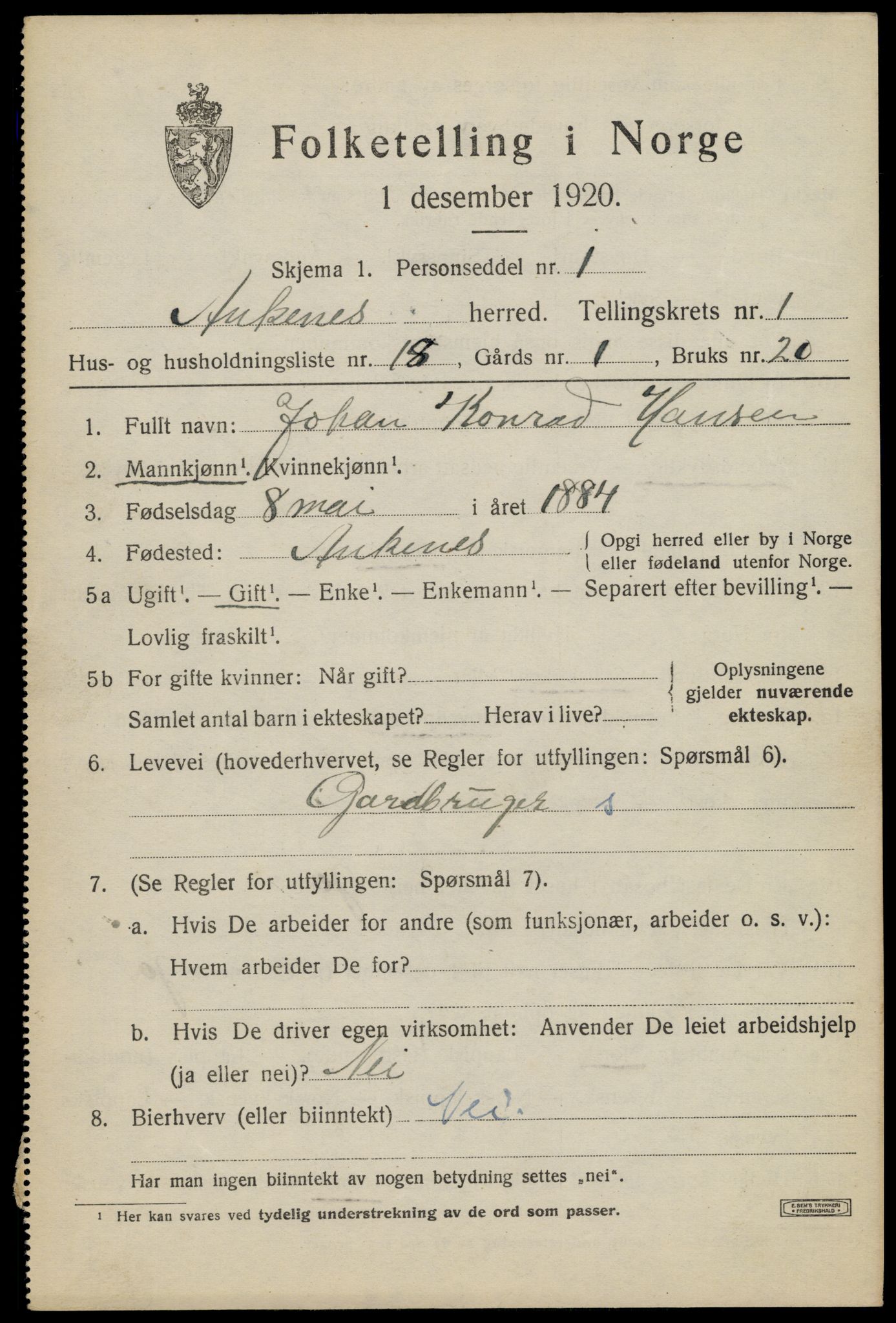 SAT, Folketelling 1920 for 1855 Ankenes herred, 1920, s. 1385
