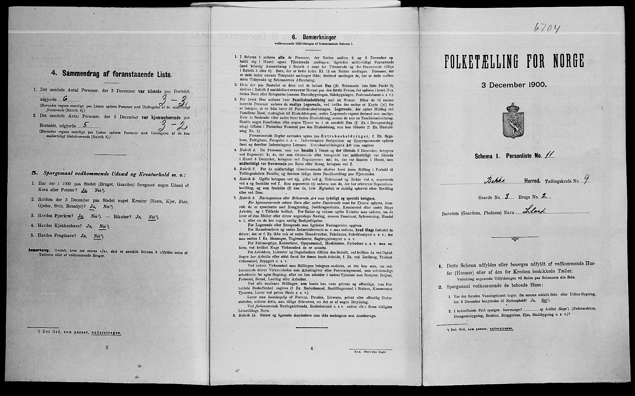 SAK, Folketelling 1900 for 1045 Bakke herred, 1900, s. 499