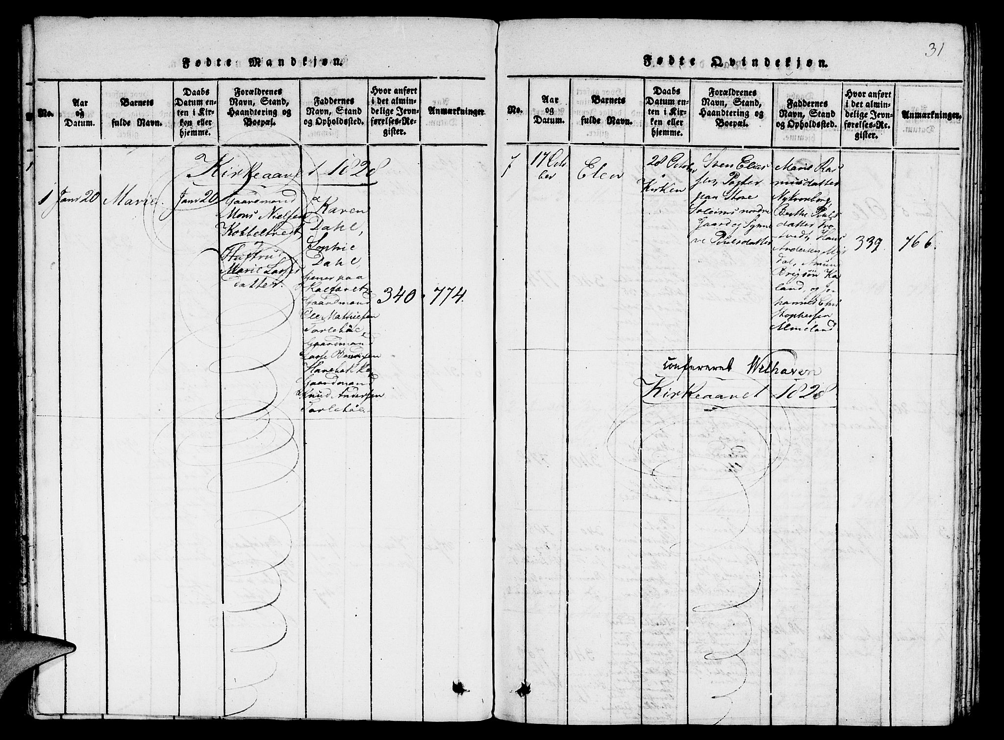St. Jørgens hospital og Årstad sokneprestembete, AV/SAB-A-99934: Klokkerbok nr. A 1, 1816-1843, s. 31