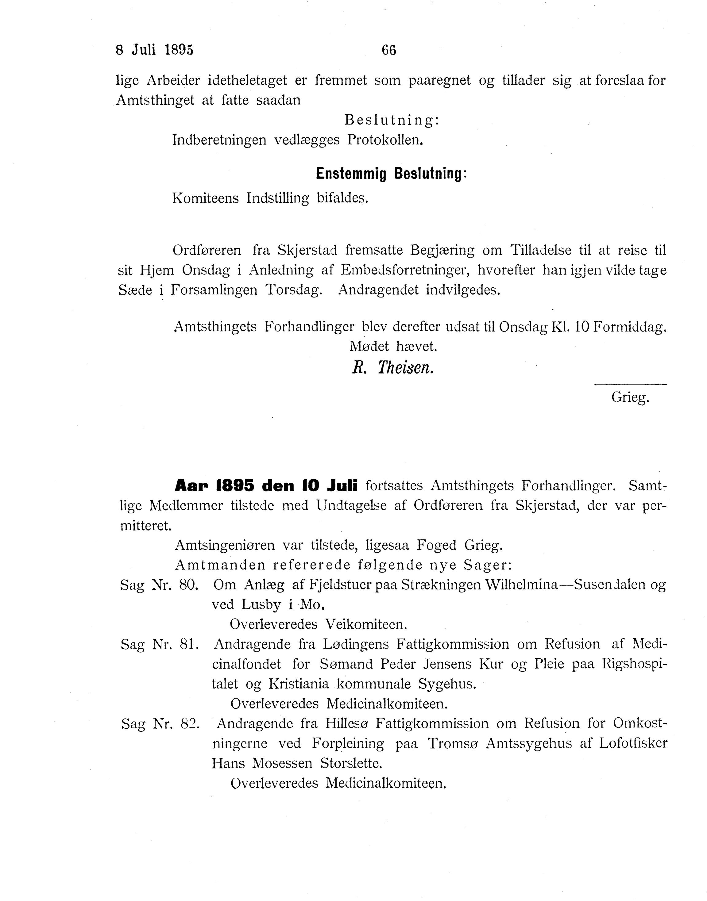 AIN, Nordland Fylkeskommune. Fylkestinget, A/Ac/L0018: Fylkestingsforhandlinger 1895, 1895, s. 66