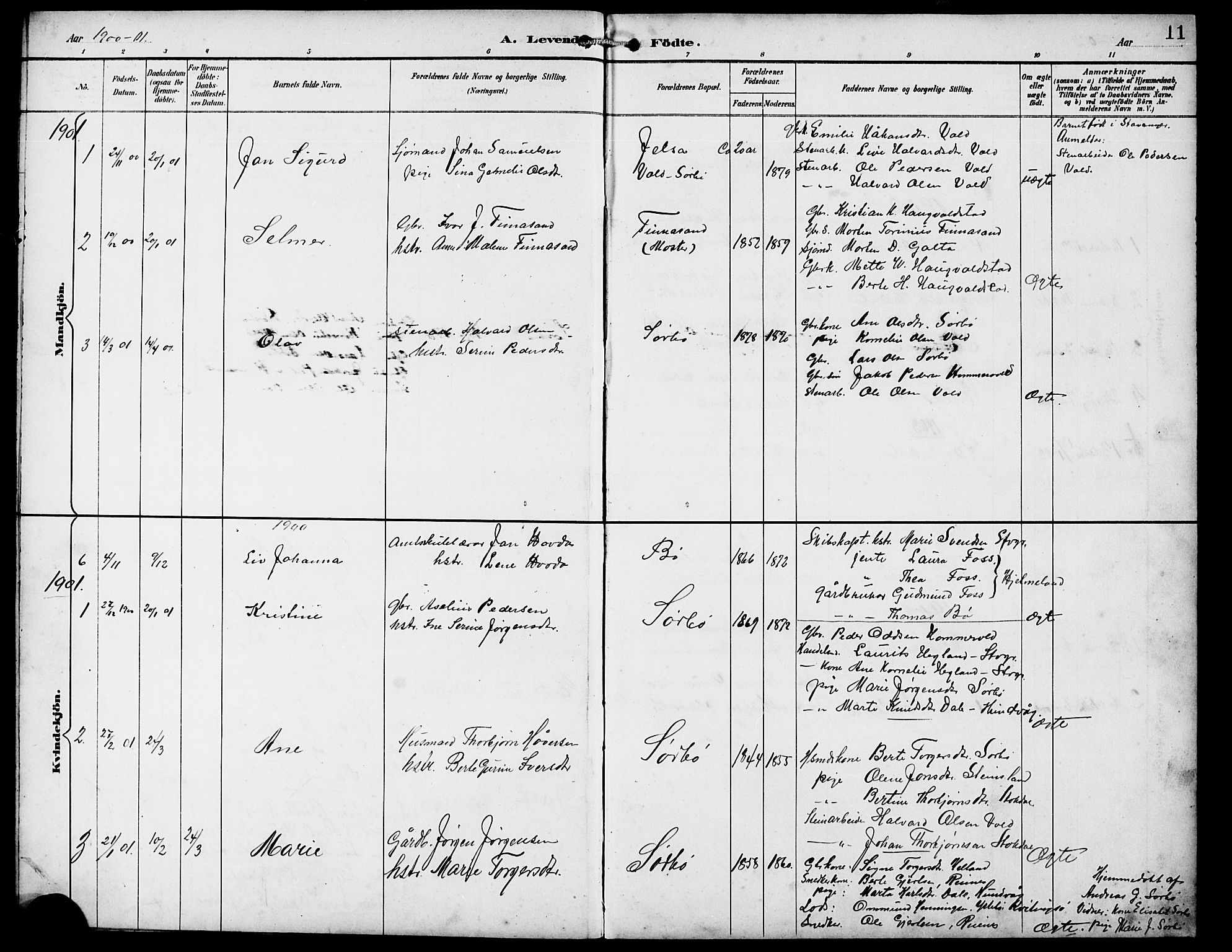 Rennesøy sokneprestkontor, AV/SAST-A -101827/H/Ha/Hab/L0012: Klokkerbok nr. B 11, 1894-1924, s. 11