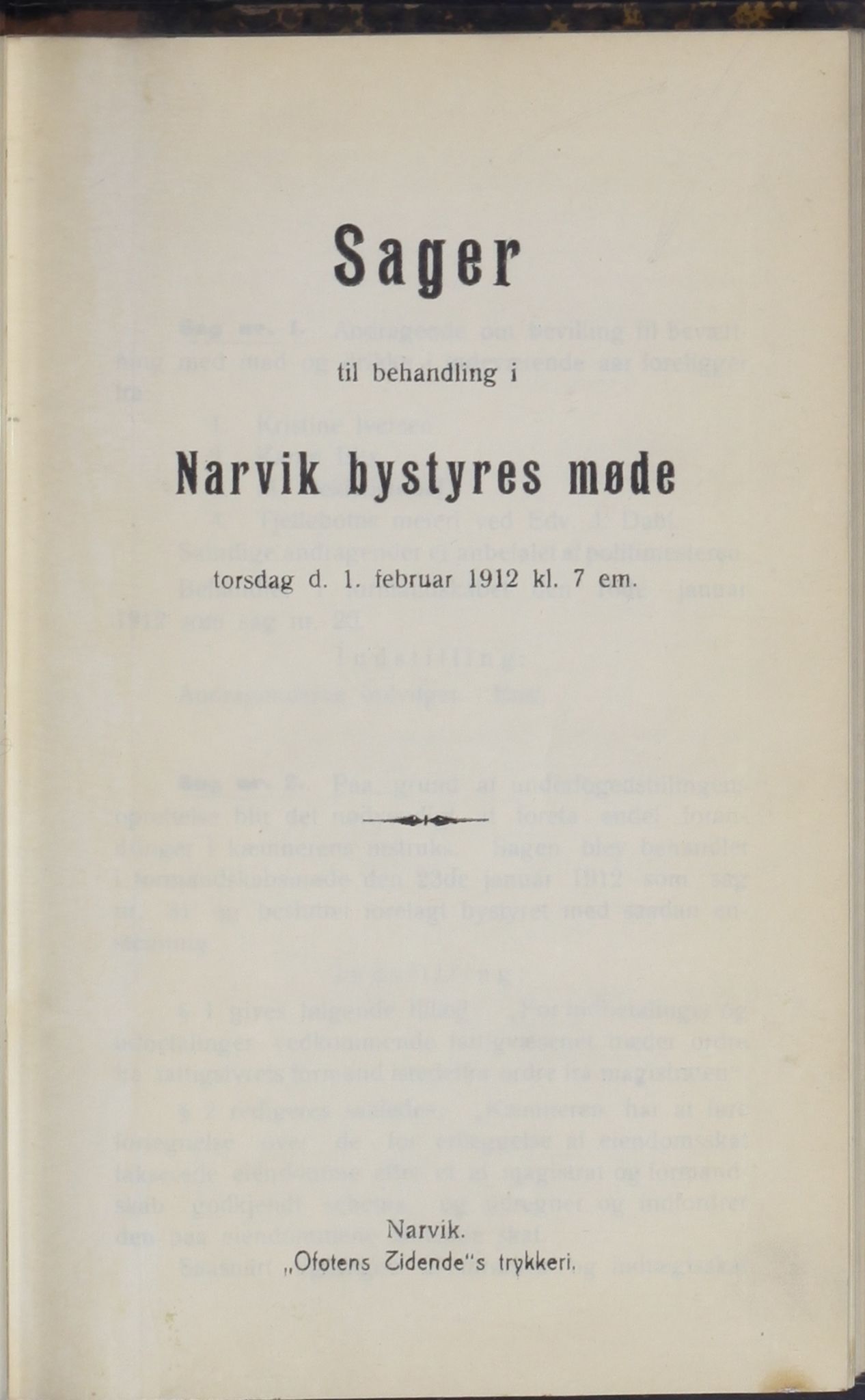 Narvik kommune. Formannskap , AIN/K-18050.150/A/Ab/L0002: Møtebok, 1912