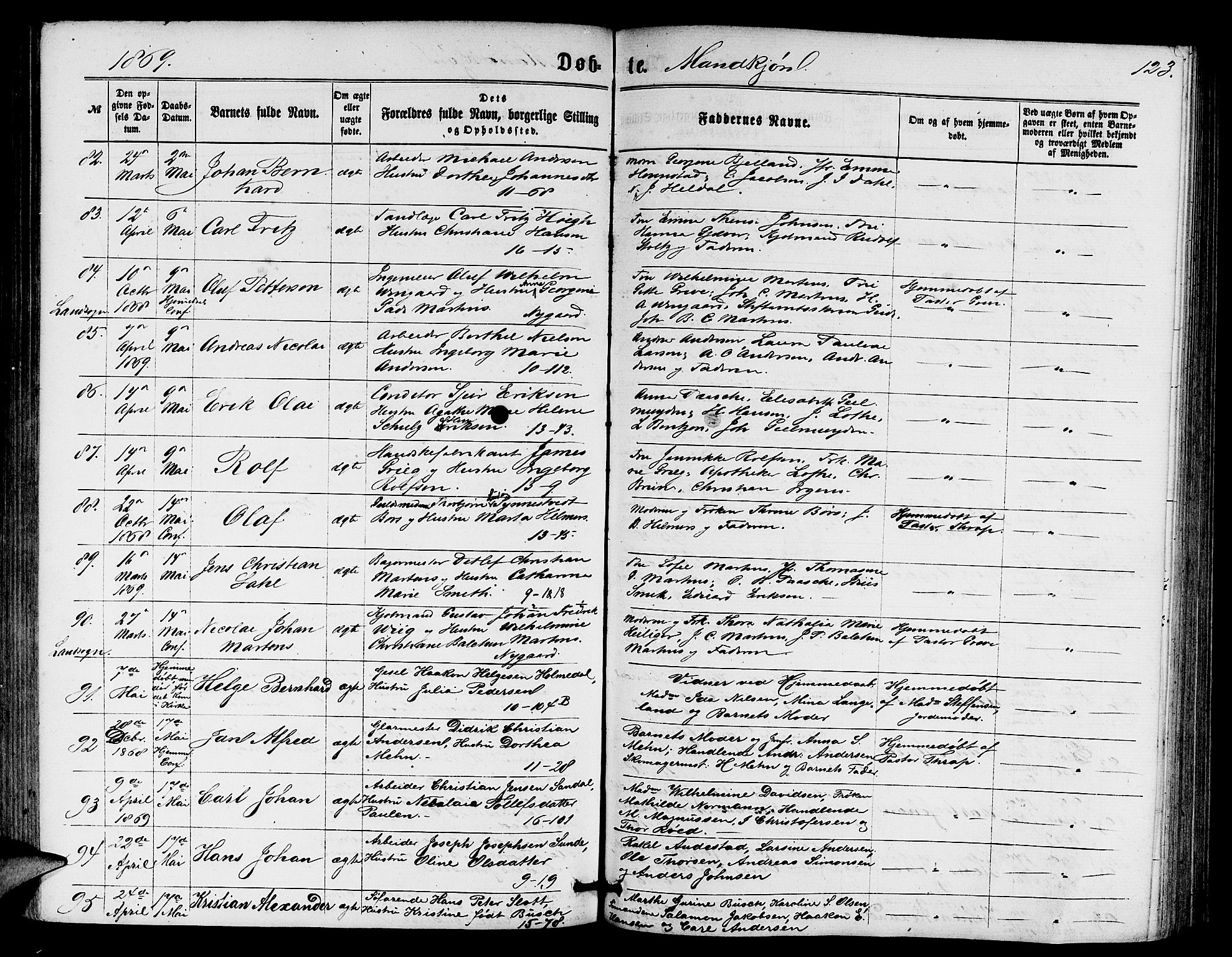 Domkirken sokneprestembete, AV/SAB-A-74801/H/Hab/L0012: Klokkerbok nr. B 5, 1862-1869, s. 123