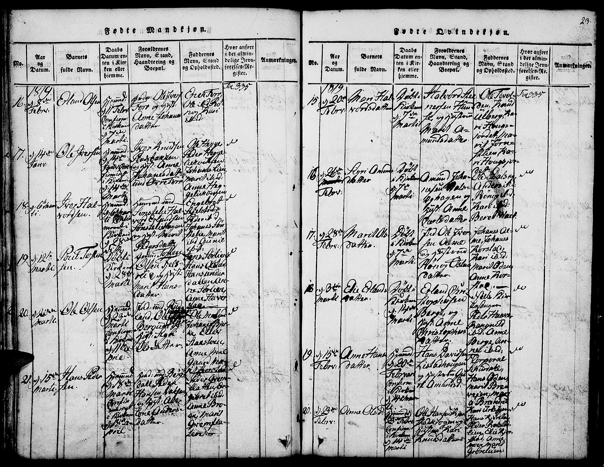 Fron prestekontor, AV/SAH-PREST-078/H/Ha/Hab/L0001: Klokkerbok nr. 1, 1816-1843, s. 23