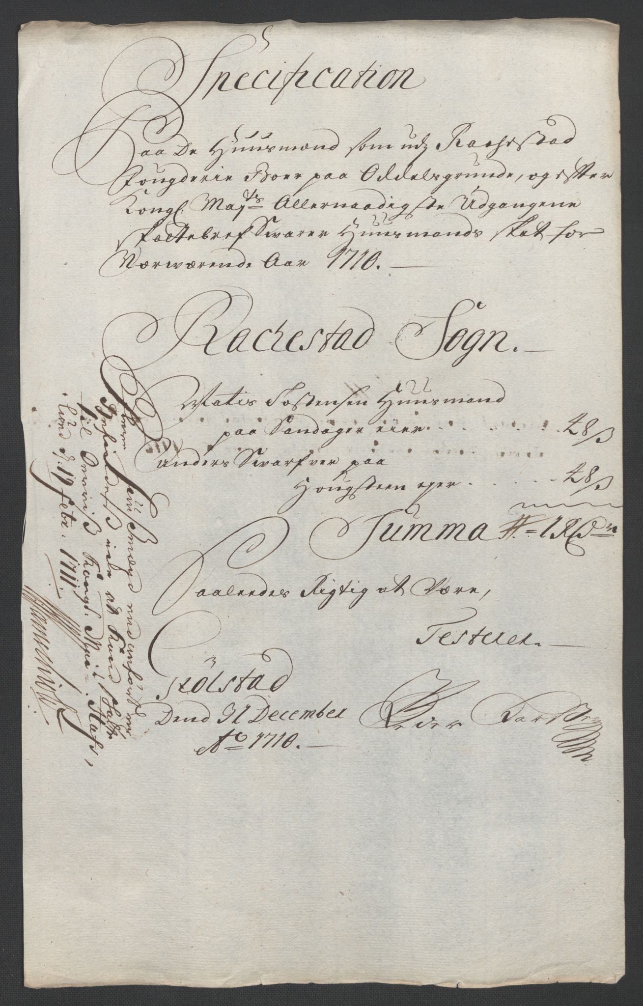 Rentekammeret inntil 1814, Reviderte regnskaper, Fogderegnskap, AV/RA-EA-4092/R07/L0302: Fogderegnskap Rakkestad, Heggen og Frøland, 1710, s. 230