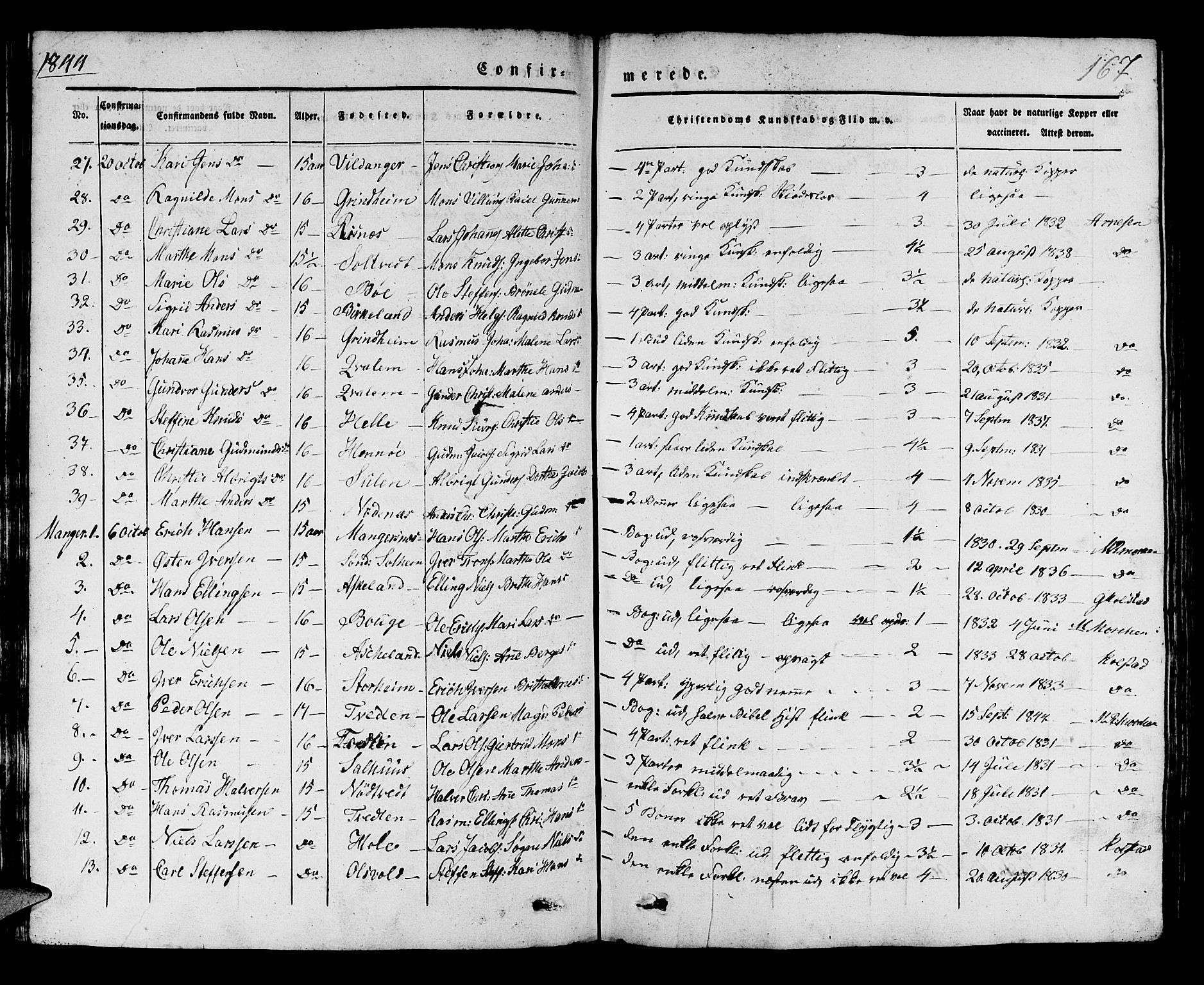 Manger sokneprestembete, AV/SAB-A-76801/H/Haa: Ministerialbok nr. A 5, 1839-1848, s. 167