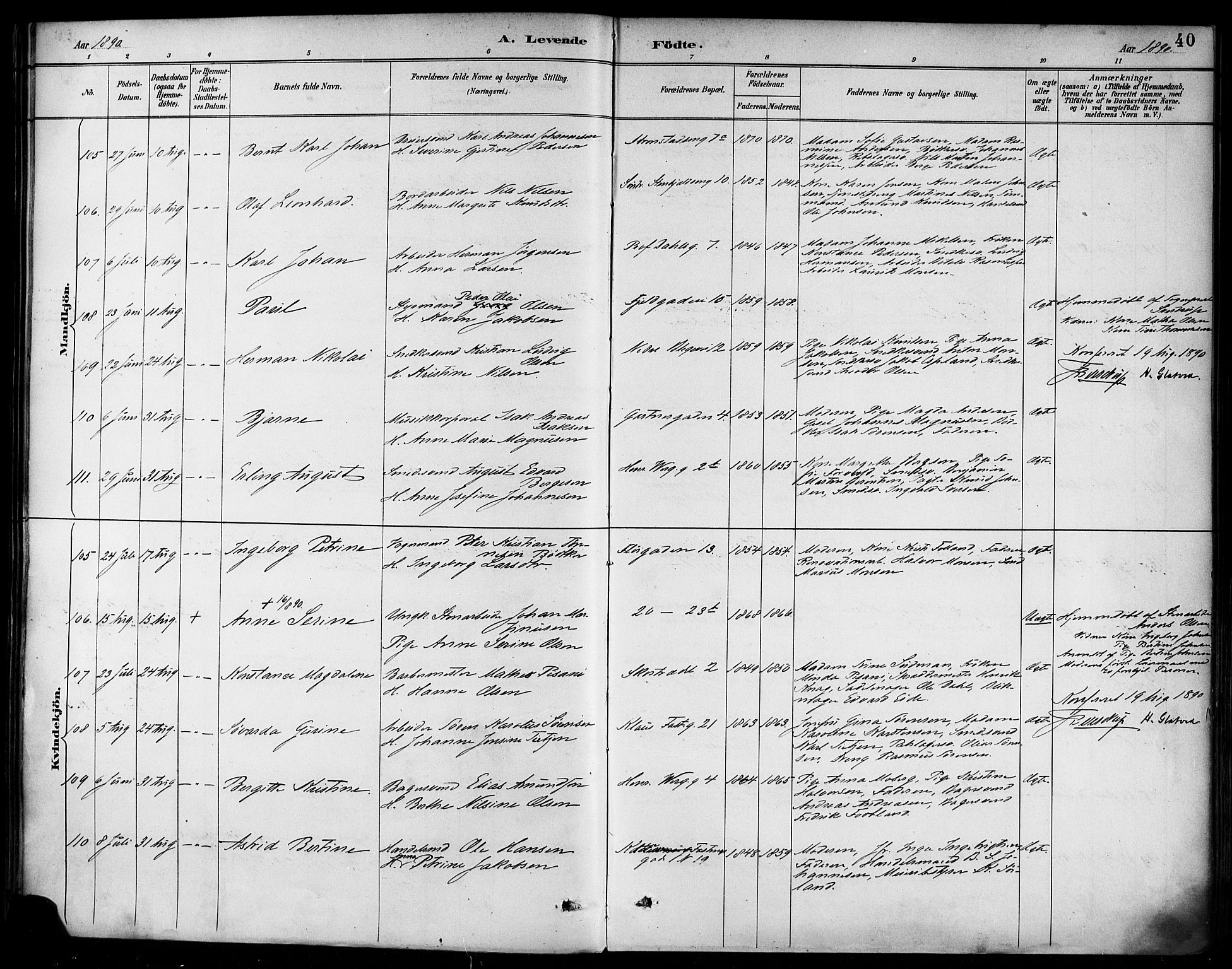 Korskirken sokneprestembete, SAB/A-76101/H/Haa/L0022: Ministerialbok nr. B 8, 1889-1899, s. 40