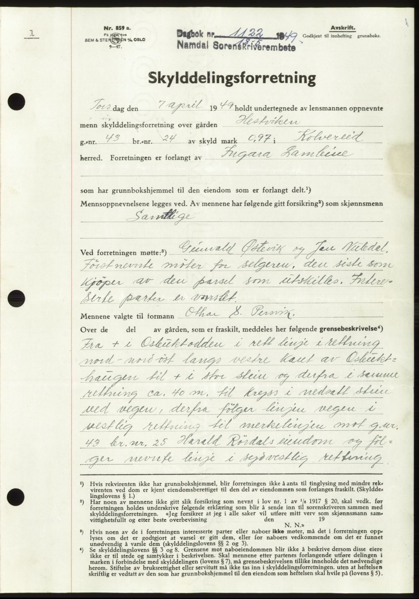 Namdal sorenskriveri, SAT/A-4133/1/2/2C: Pantebok nr. -, 1949-1949, Dagboknr: 1122/1949