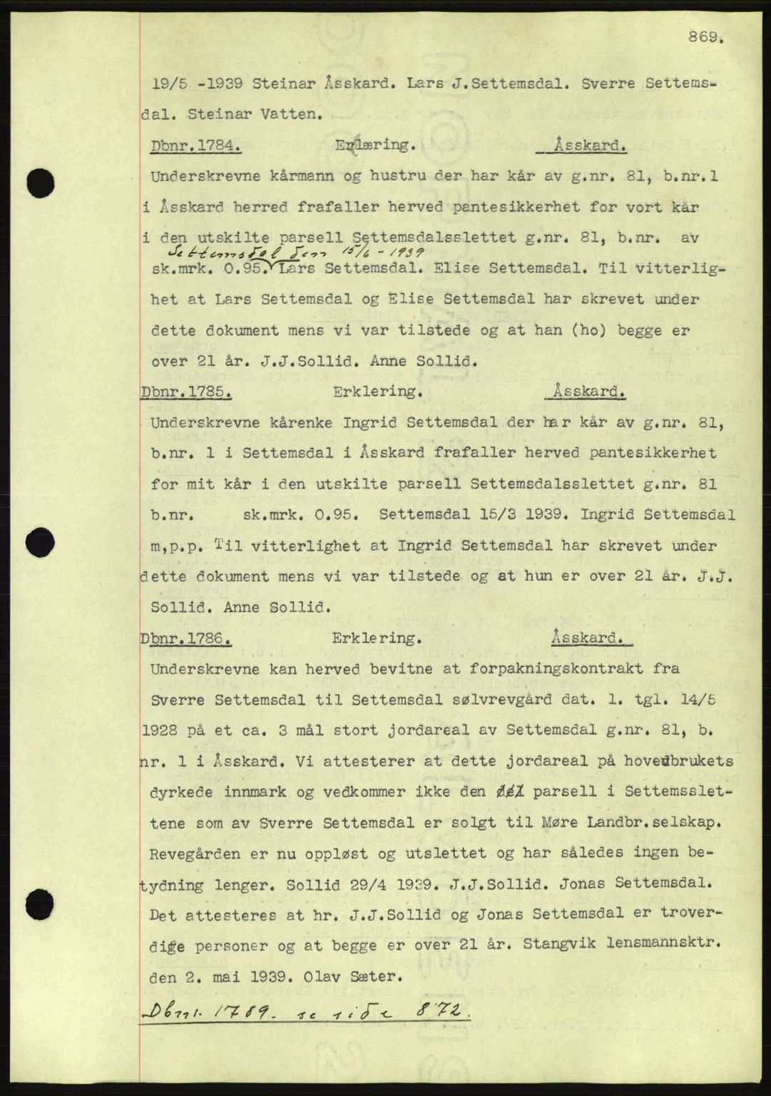 Nordmøre sorenskriveri, SAT/A-4132/1/2/2Ca: Pantebok nr. C80, 1936-1939, Dagboknr: 1784/1939